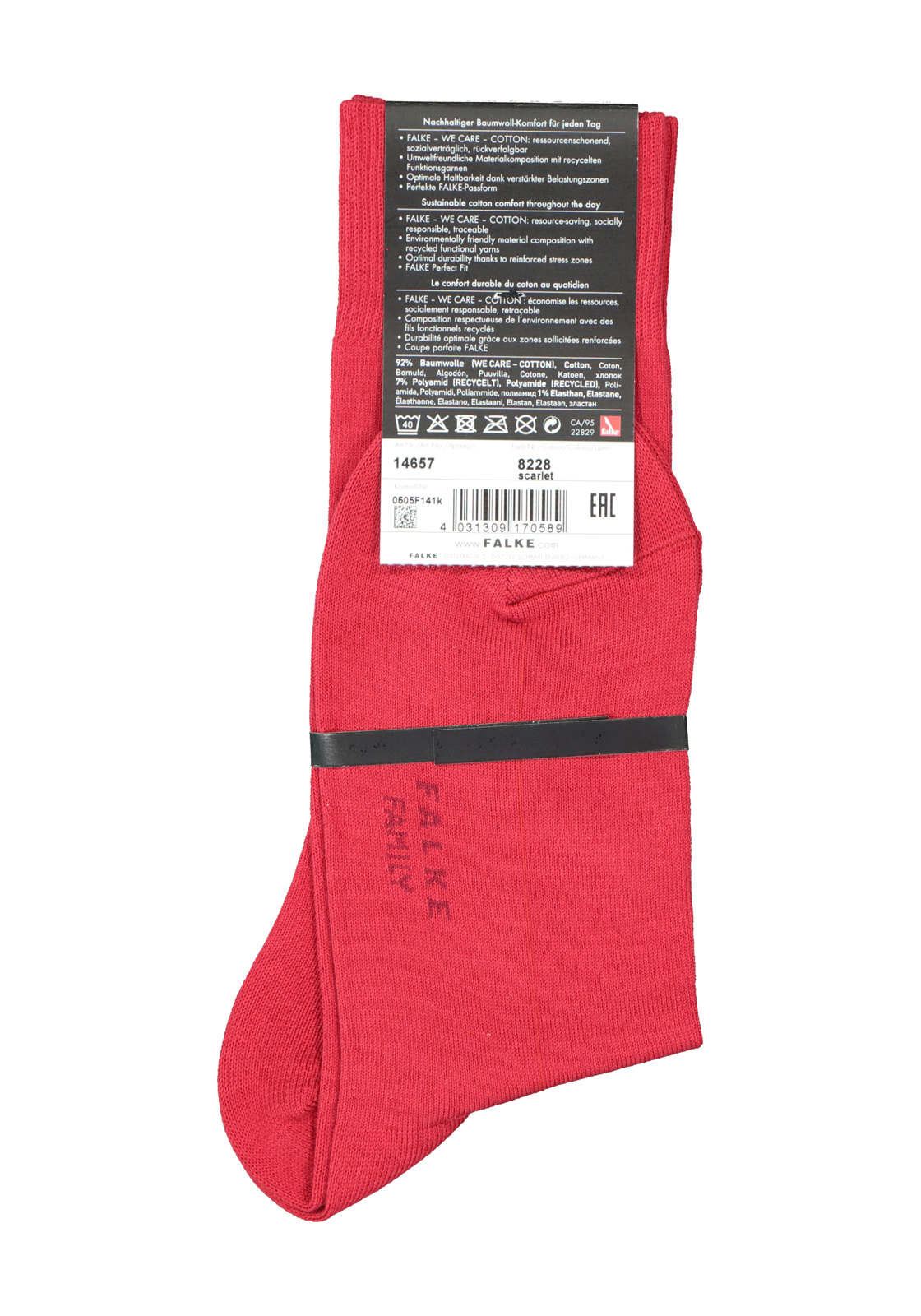 4-4031309170589_falke_sok_HR FALKE Family herensokken, rood (scarlet)