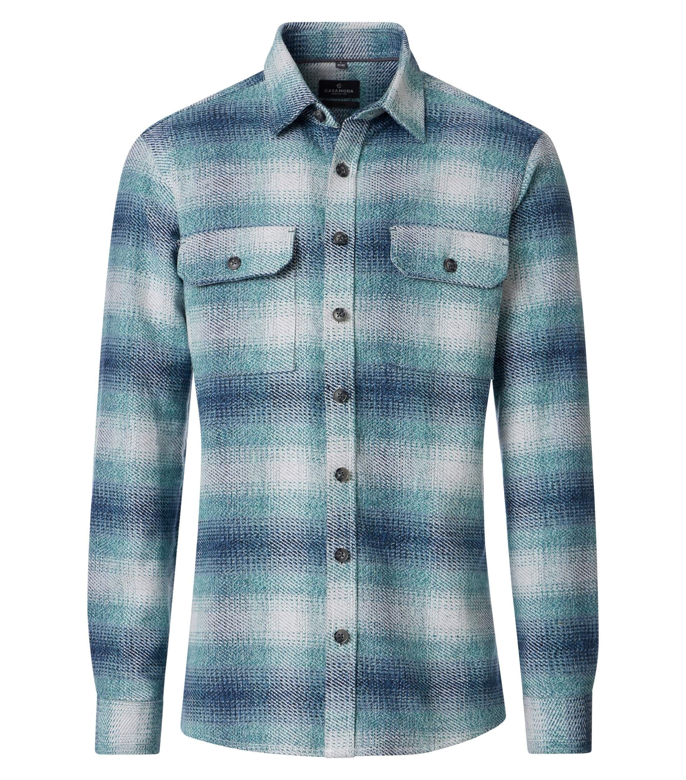 CASA MODA comfort fit overshirt, blauw met turquoise en wit geruit