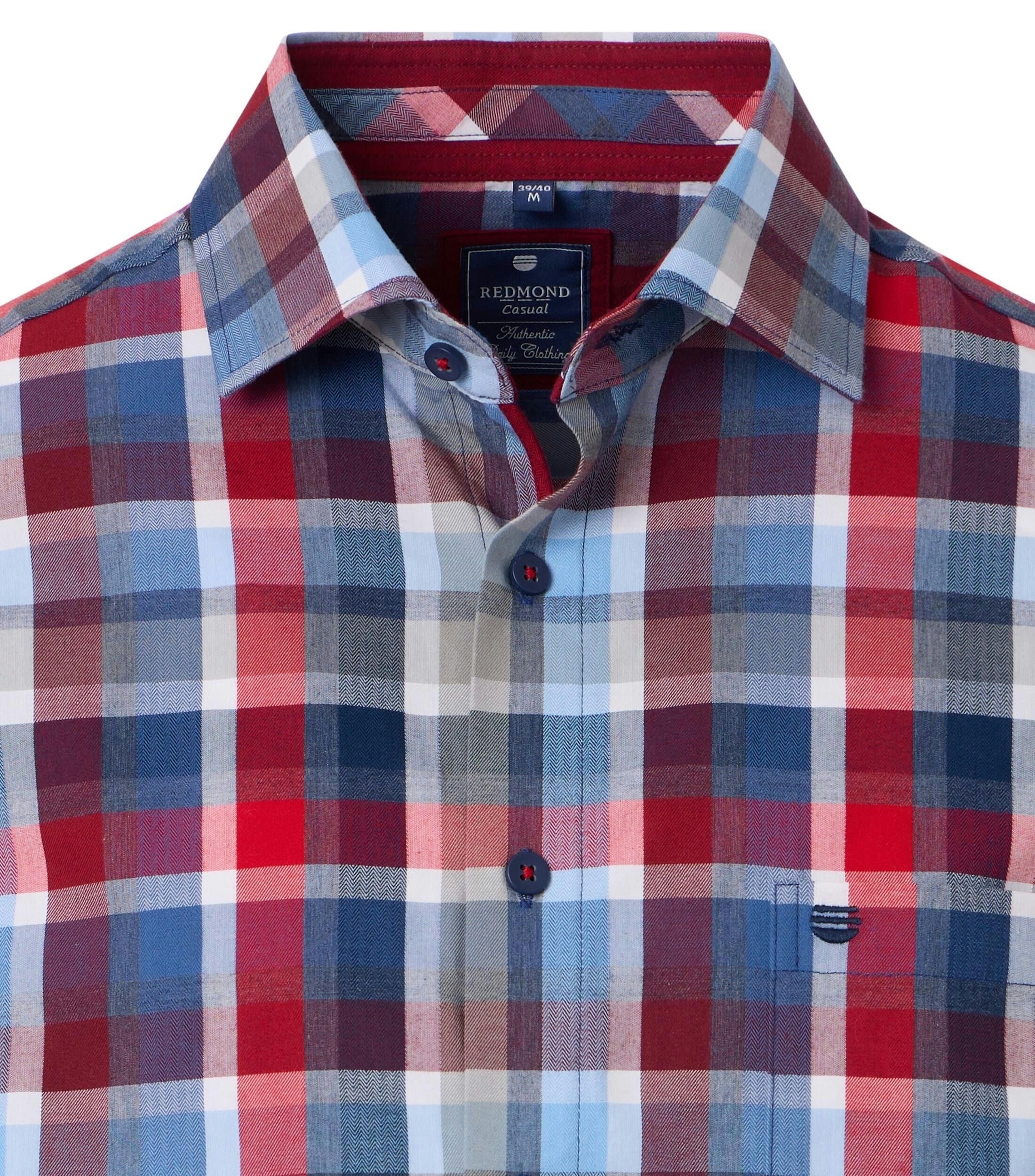 Redmond modern fit overhemd, dobby, rood, wit blauw geruit