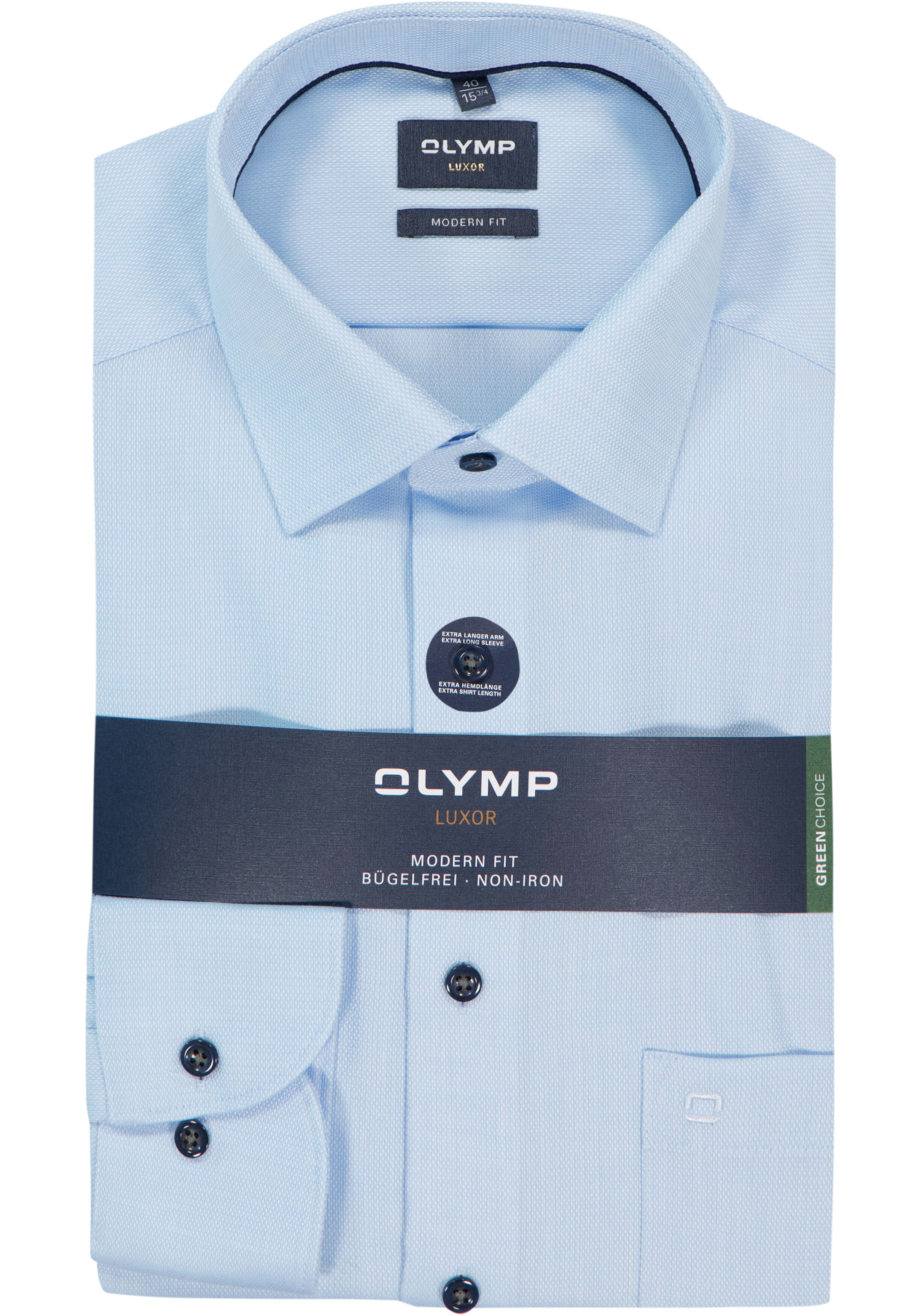 OLYMP Luxor modern fit overhemd, mouwlengte 7, structuur, lichtblauw