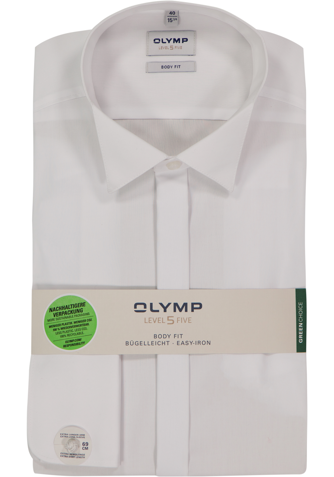 OLYMP Level 5 body fit overhemd, mouwlengte 7, smoking overhemd, wit met wing kraag OLYMP Level 5 body fit overhemd, mouwlengte 7, smoking overhemd, wit met wing kraag