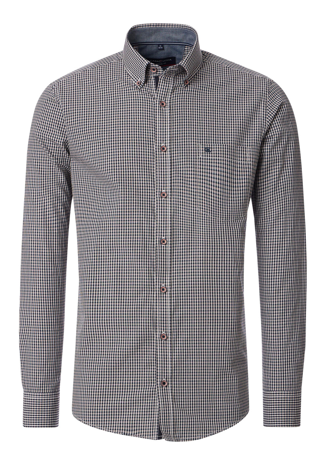 CASA MODA Sport casual fit overhemd, dobby, blauw met wit en oranje geruit CASA MODA Sport casual fit overhemd, dobby, blauw met wit en oranje geruit