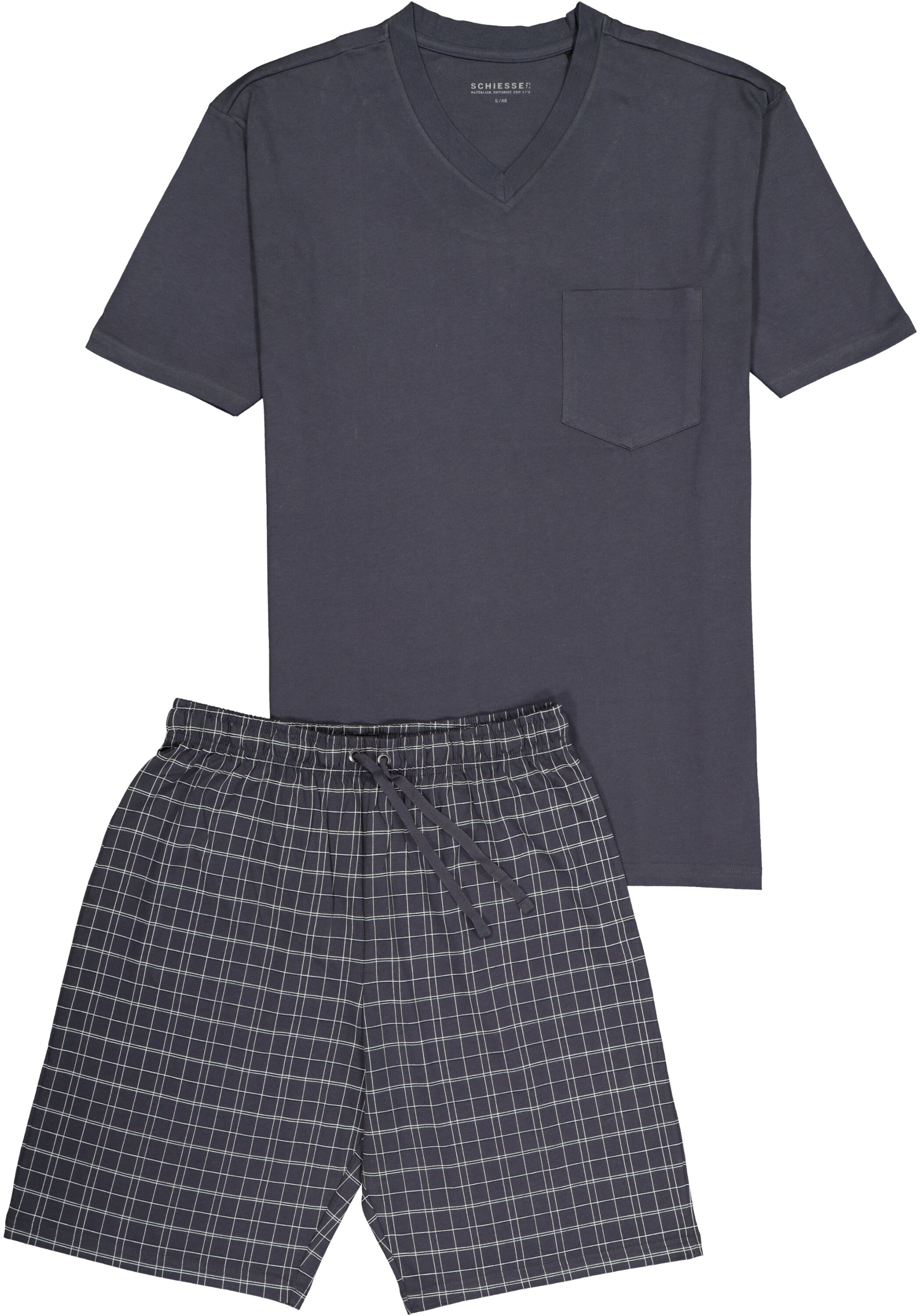SCHIESSER heren shortama, antraciet met geruite broek