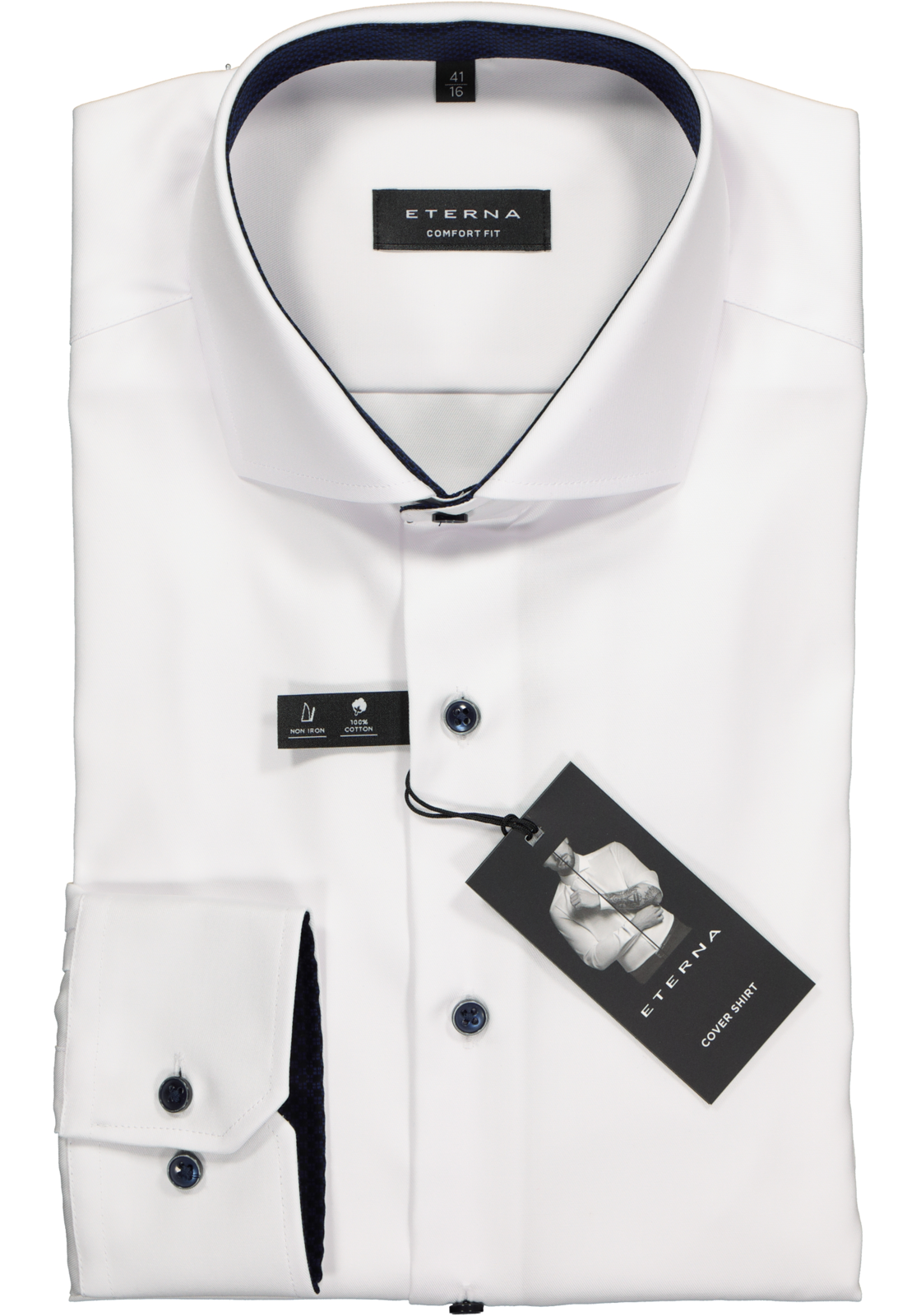 2-4062403177051_eterna-overhemd_HR ETERNA comfort fit overhemd, niet doorschijnend twill heren overhemd, wit (blauw contrast)