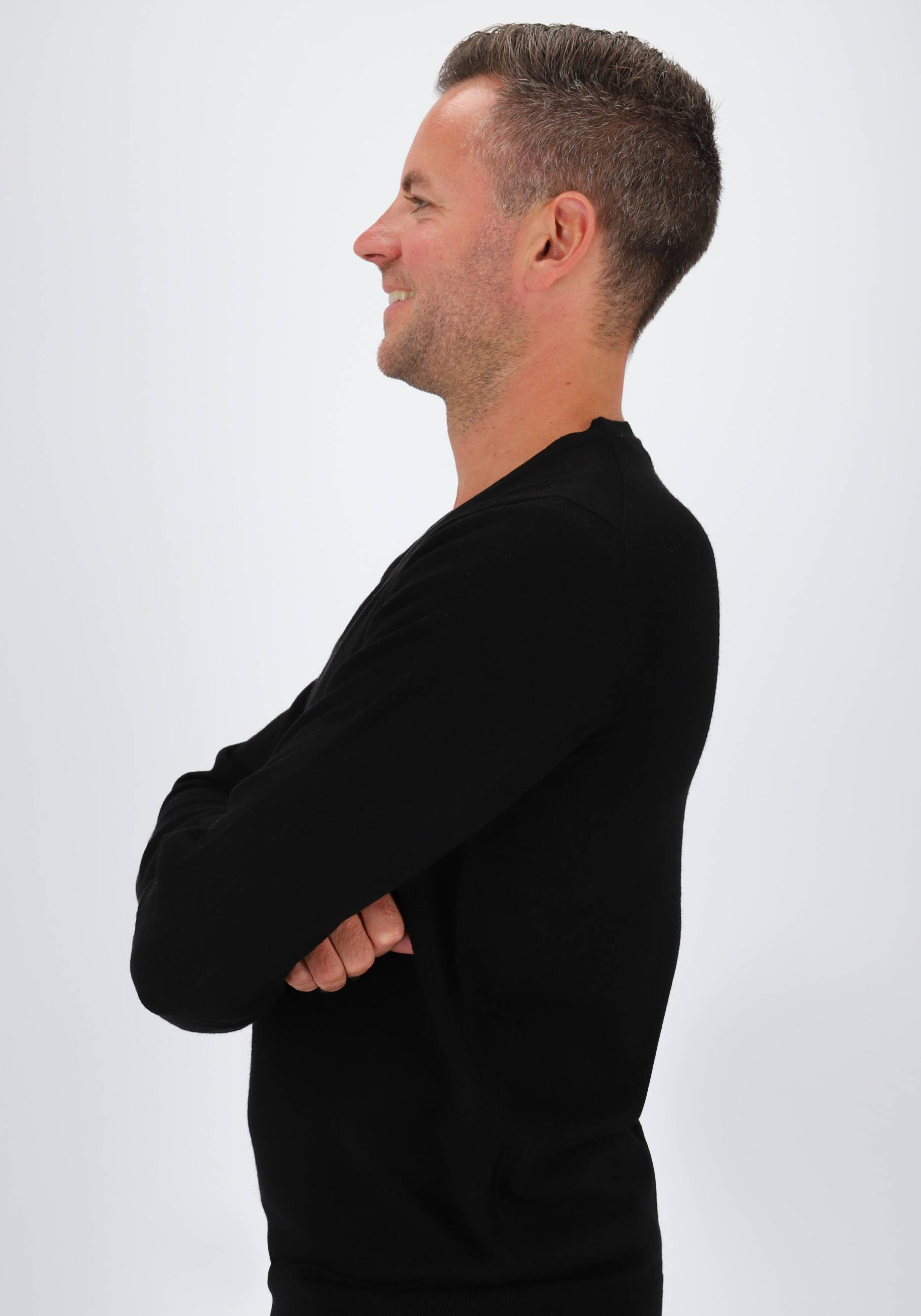 MARVELIS modern fit trui wol, O-hals, zwart