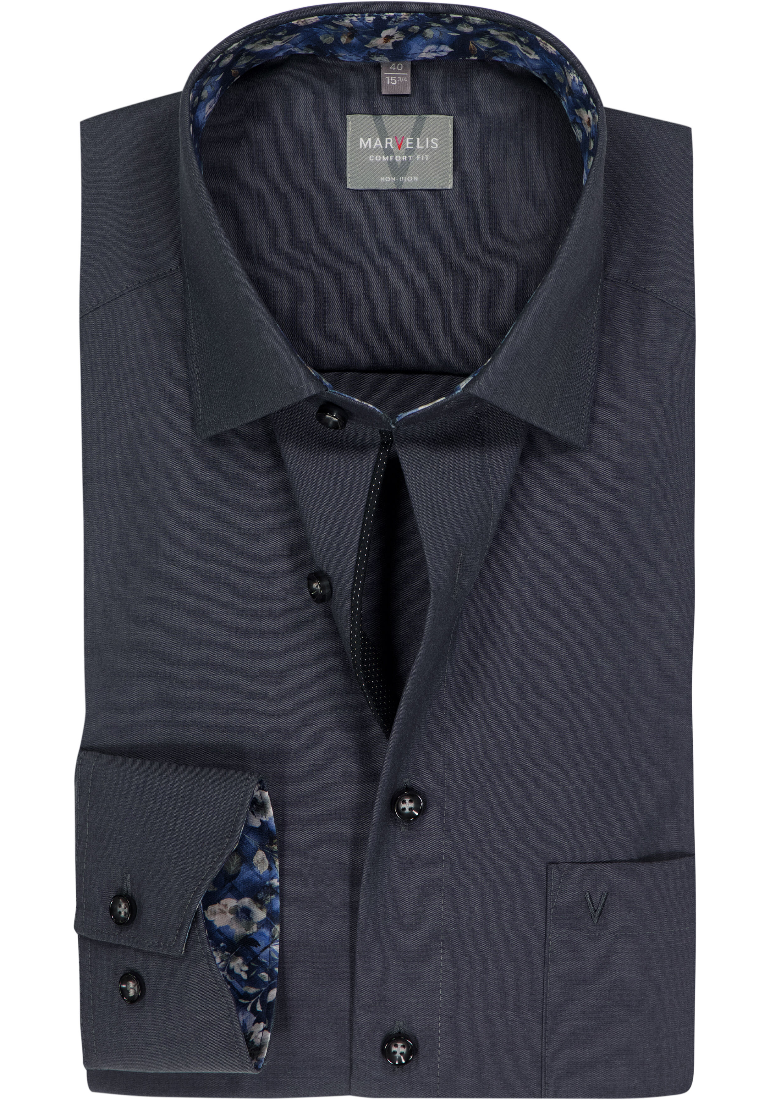 MARVELIS comfort fit overhemd, popeline, zwart
