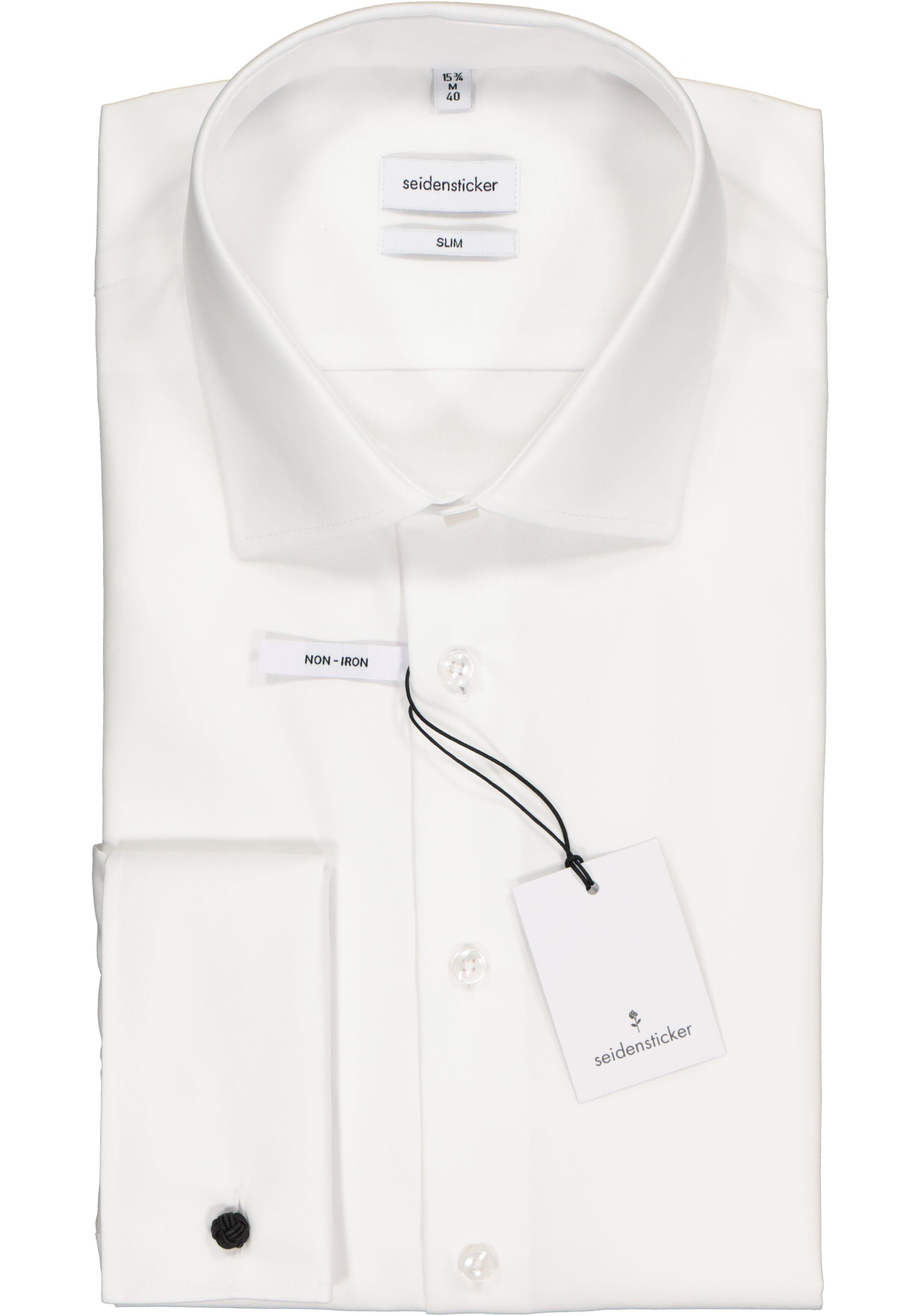 Seidensticker slim fit overhemd, dubbele manchet, wit 
