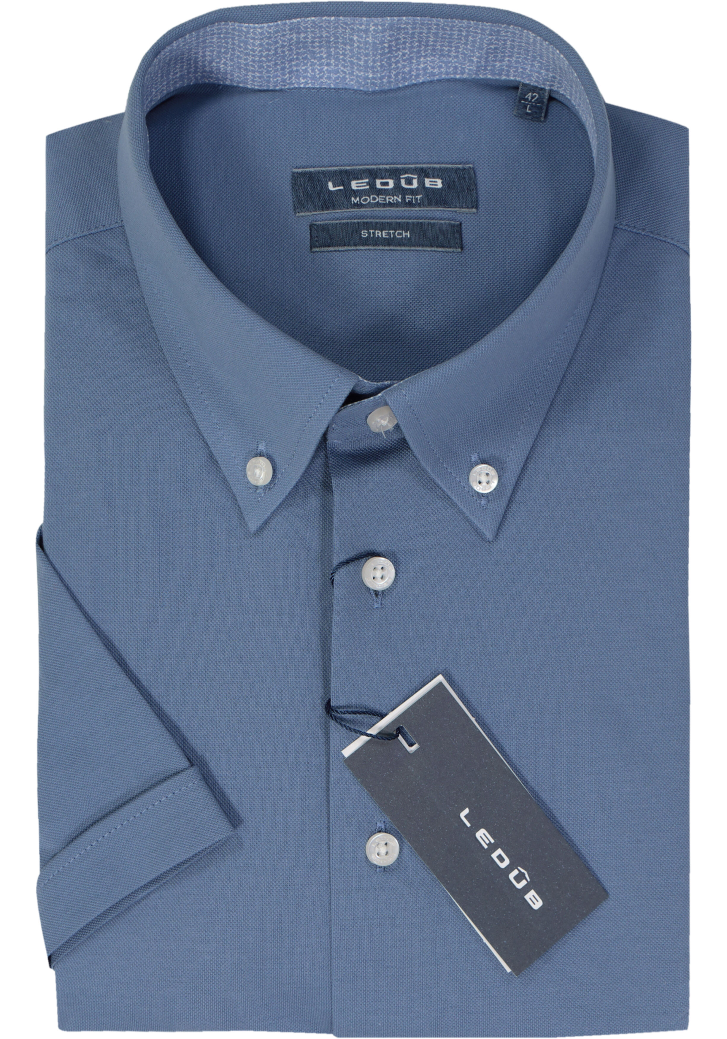 Ledub modern fit overhemd, korte mouw, lichtblauw tricot