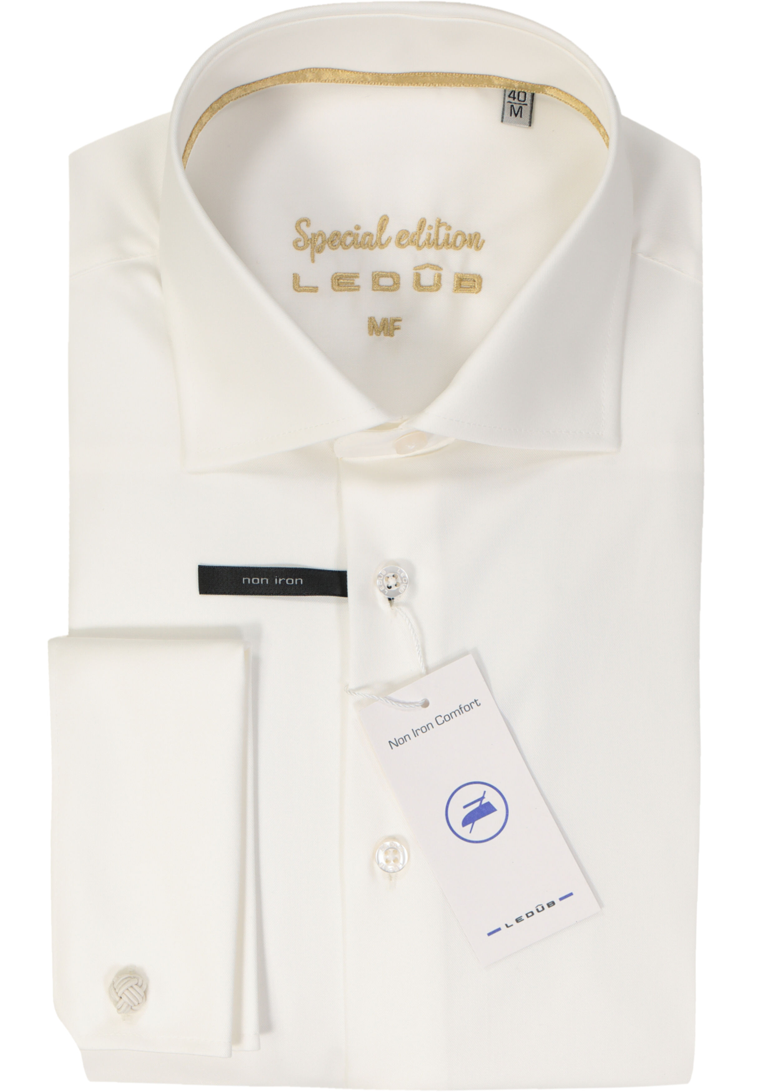 Ledub modern fit overhemd, dubbele manchet, beige twill 