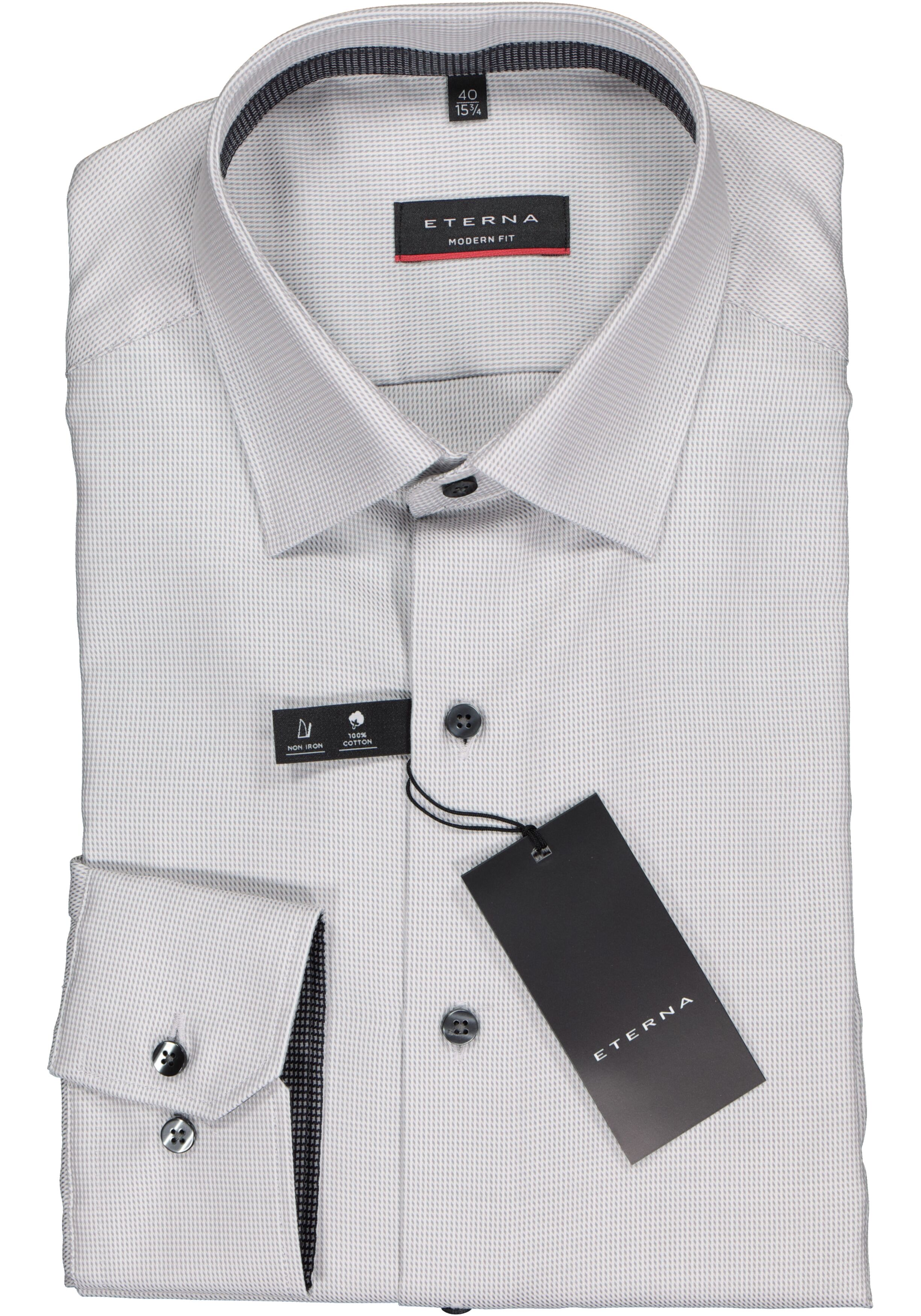 ETERNA modern fit overhemd, twill structuur heren overhemd, grijs (zwart contrast)