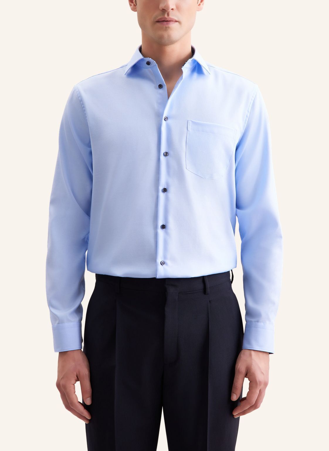 Seidensticker regular fit overhemd, mouwlengte 7, popeline, blauw