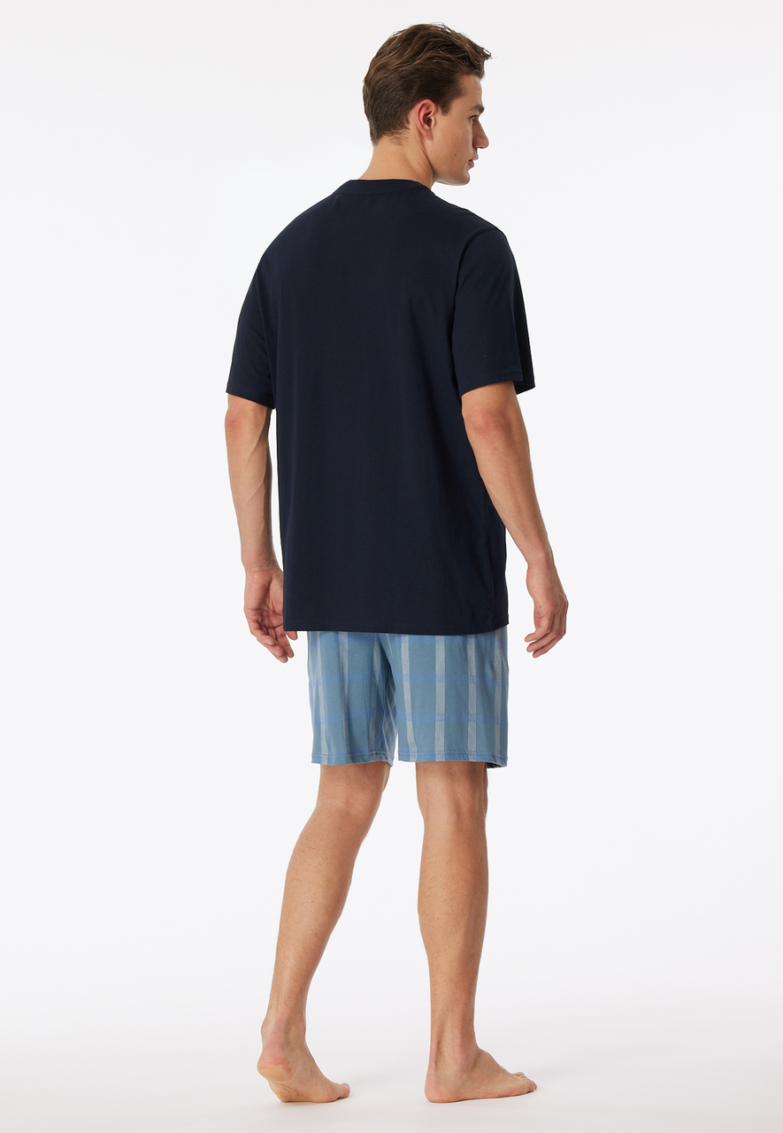 SCHIESSER Comfort Nightwear pyjamaset, heren pyjama short organic cotton ruitjes admiral