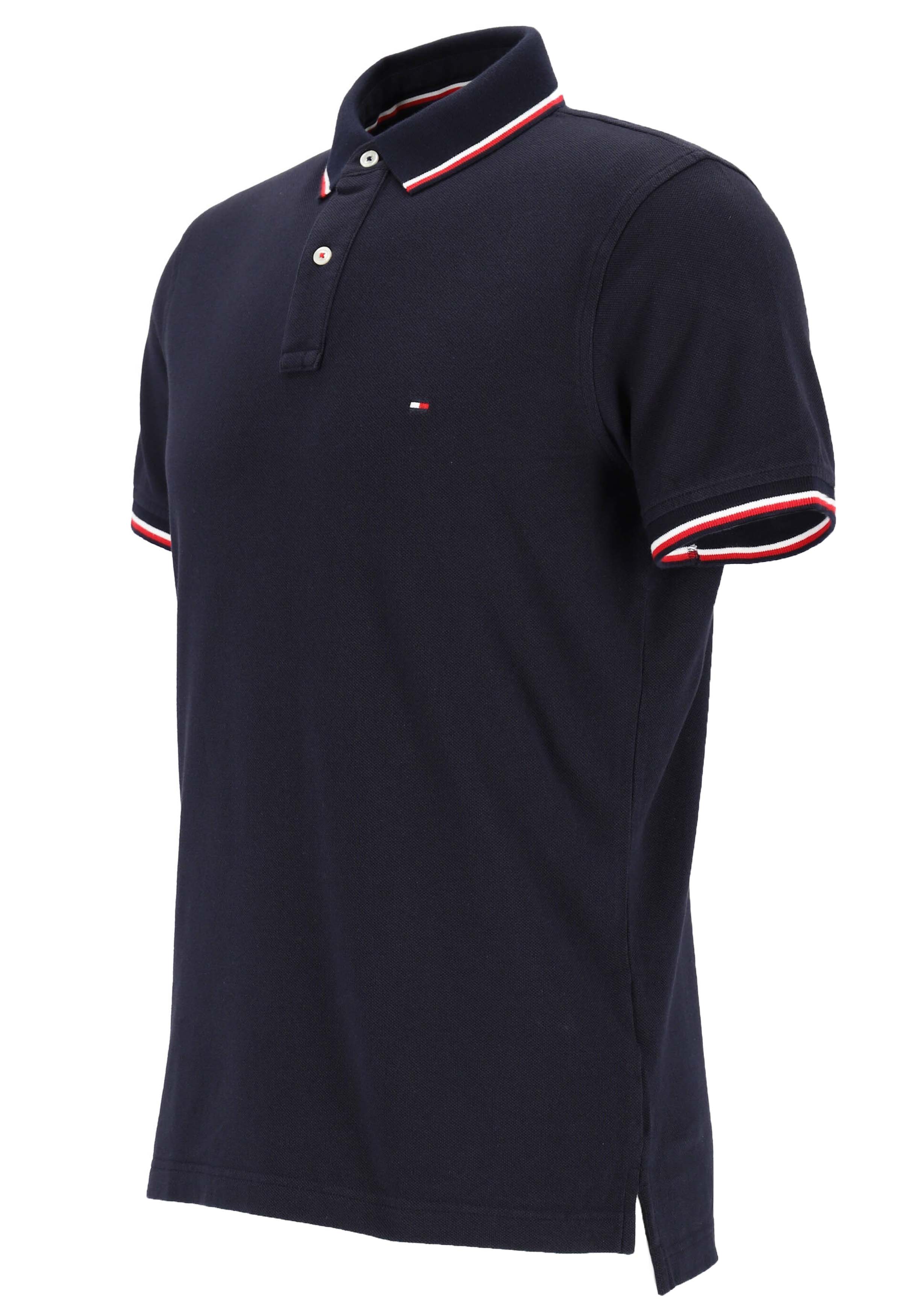 Tommy Hilfiger Core slim fit polo, heren polo met contrastbiezen, donkerblauw