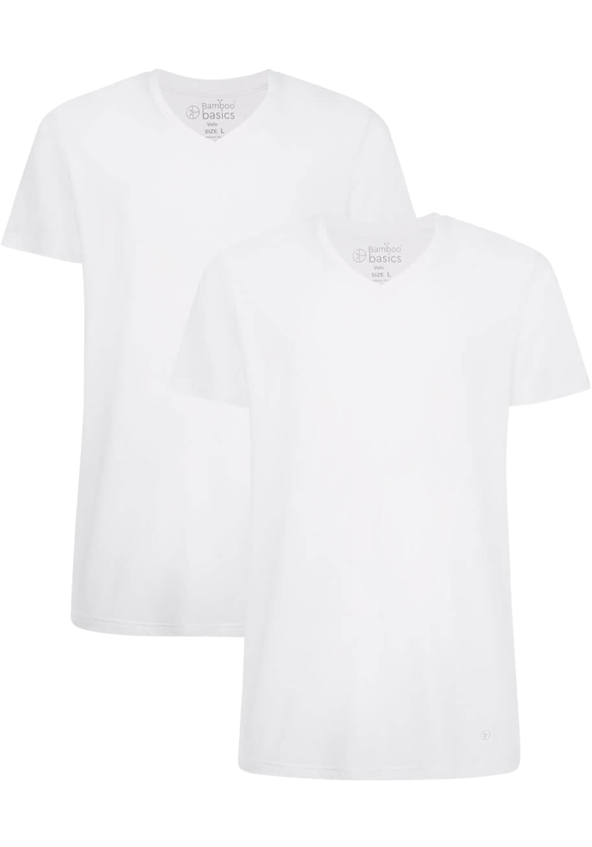 Bamboo Basics Velo V-neck T-shirt (2-pack), heren T-shirt V-hals, wit
