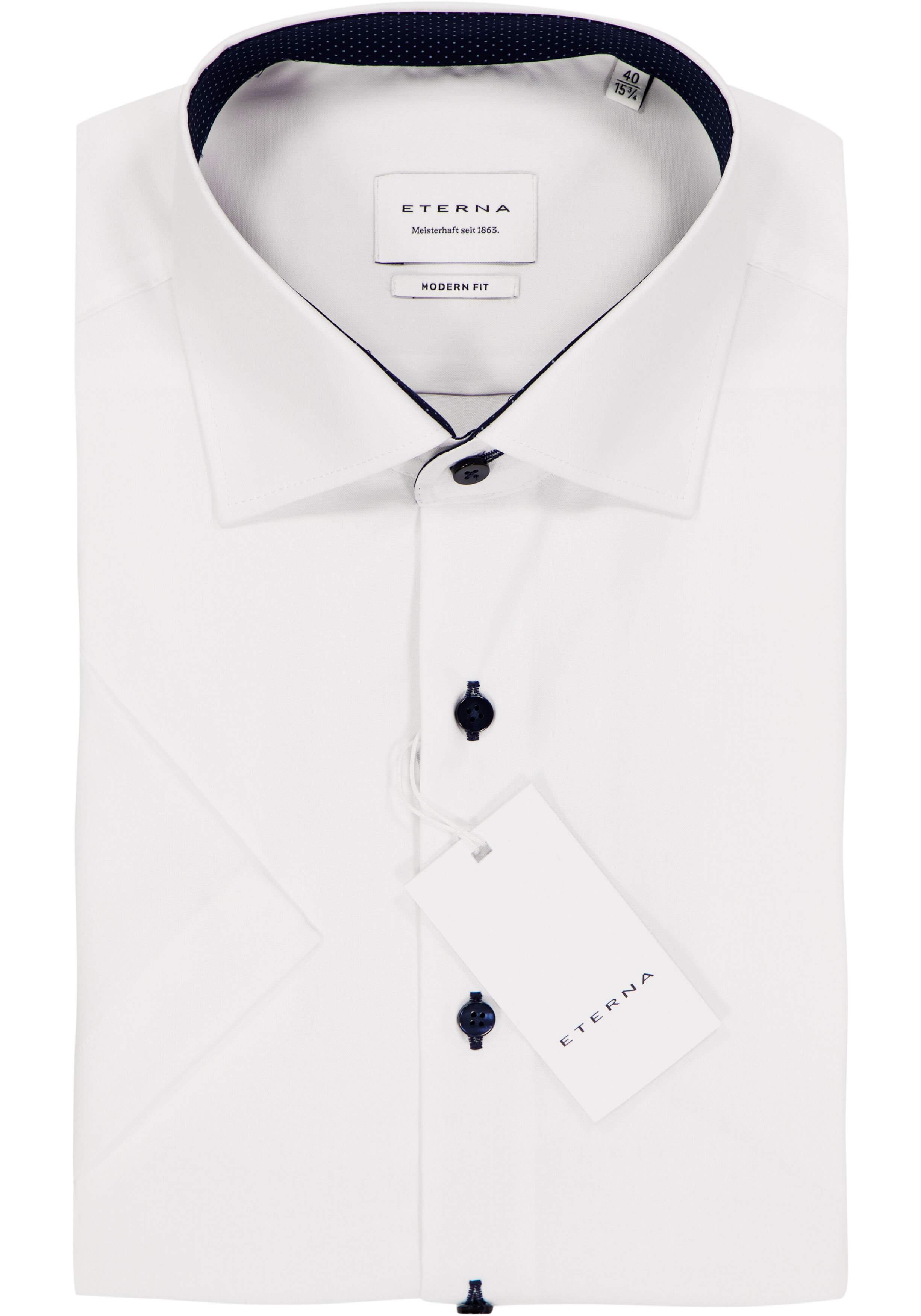 ETERNA modern fit overhemd, korte mouw, heren overhemd fijn Oxford, wit (blauw gestipt contrast)