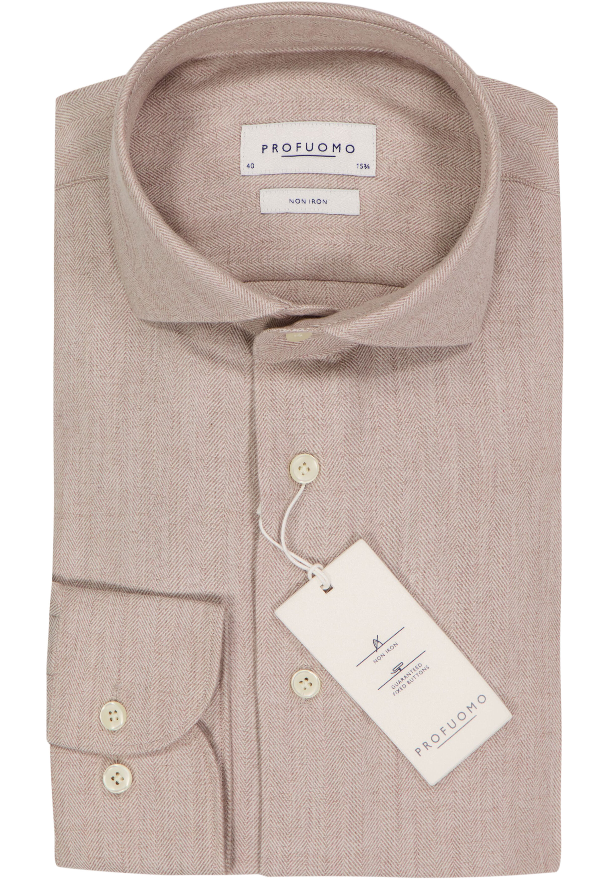 Profuomo slim fit heren overhemd, herringbone, beige
