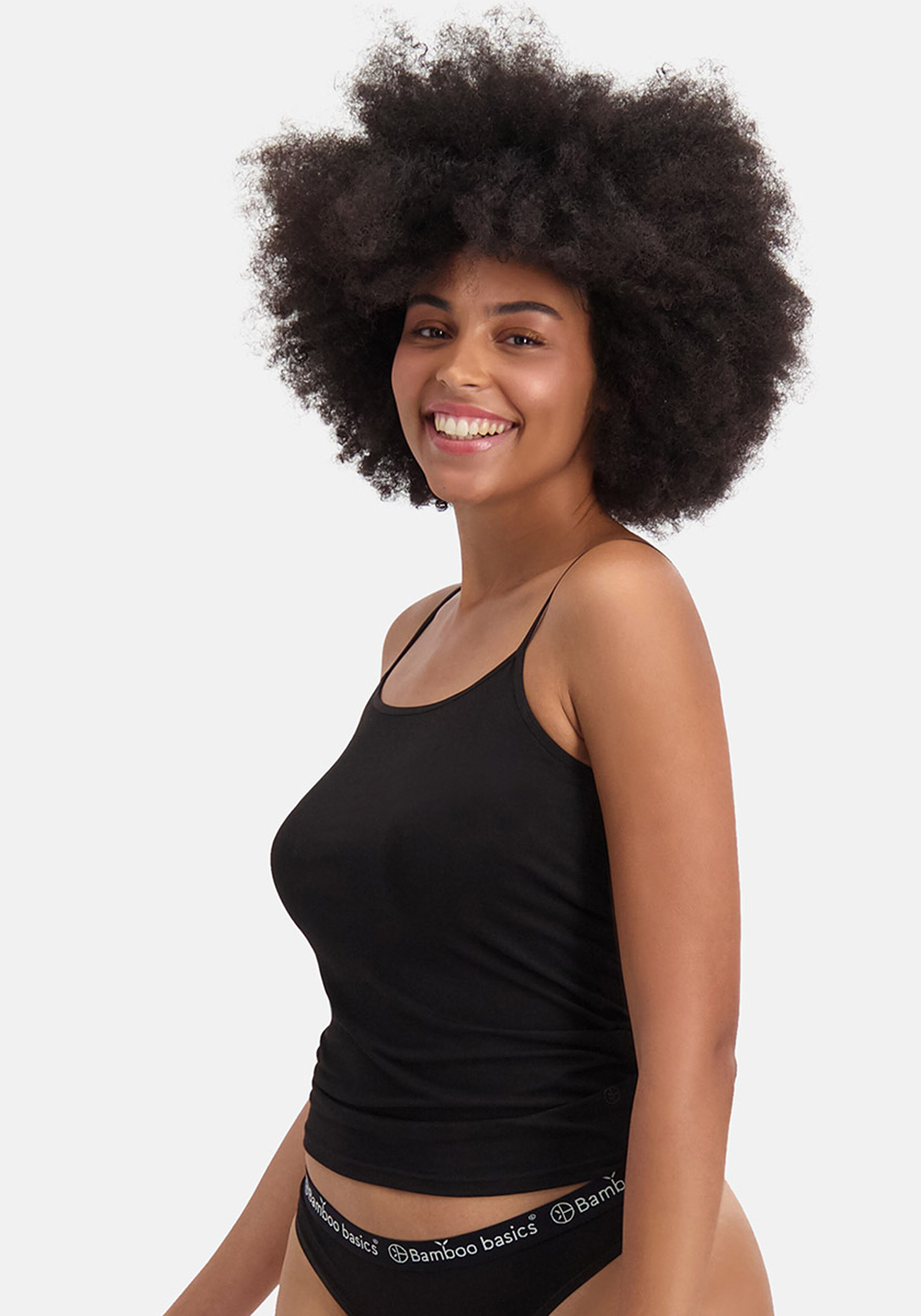 Bamboo Basics Vera spaghetti top (2-pack), dames hemdje met spaghettibandjes, zwart