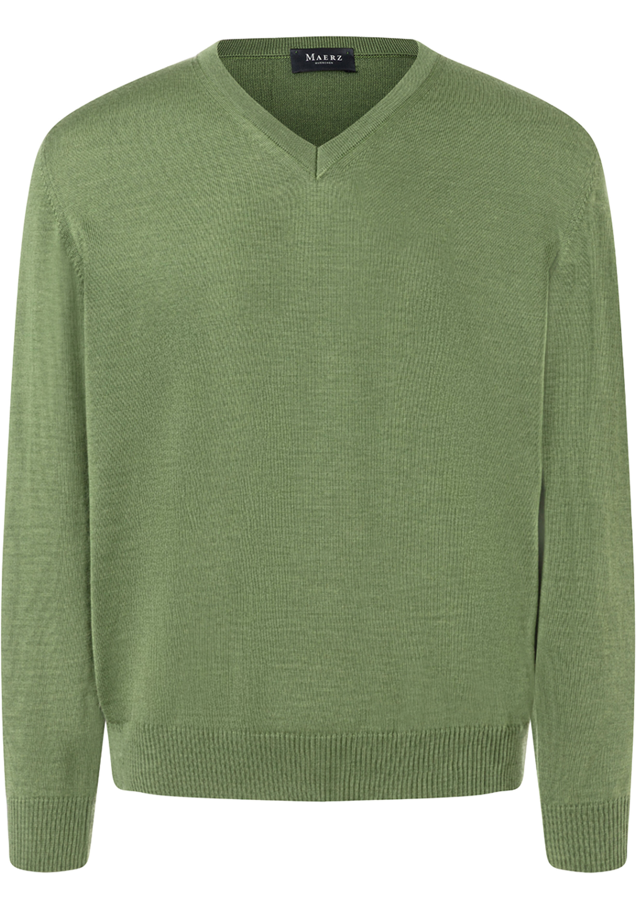 MAERZ Classic Fit heren trui met V-hals wol, groen
