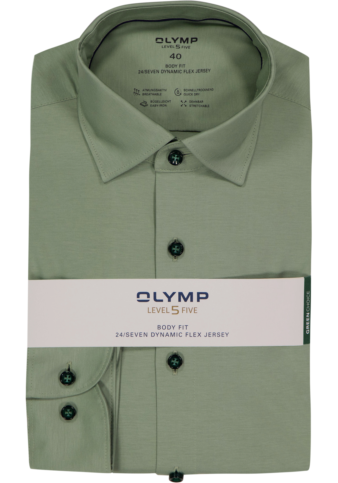 OLYMP 24/7 Level 5 body fit overhemd, tricot, groen OLYMP 24/7 Level 5 body fit overhemd, tricot, groen