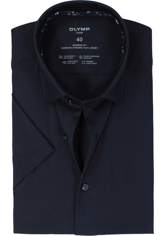 OLYMP 24/7 modern fit overhemd, korte mouw, tricot, marine blauw OLYMP 24/7 modern fit overhemd, korte mouw, tricot, marine blauw