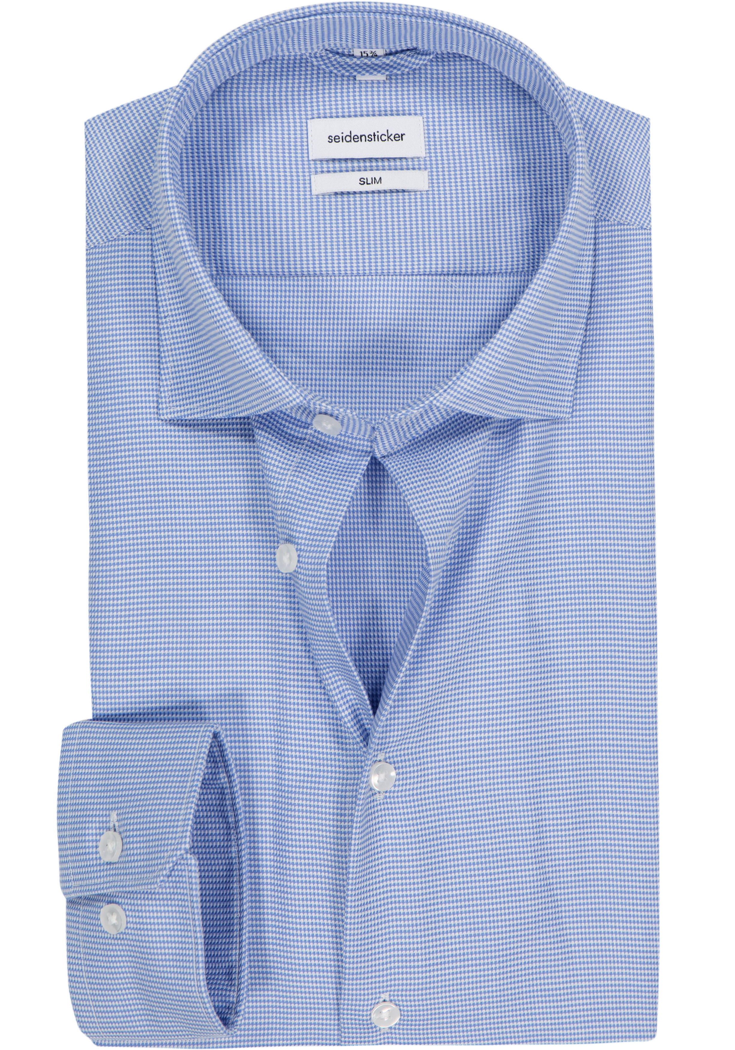 Seidensticker slim fit overhemd, structuur, blauw