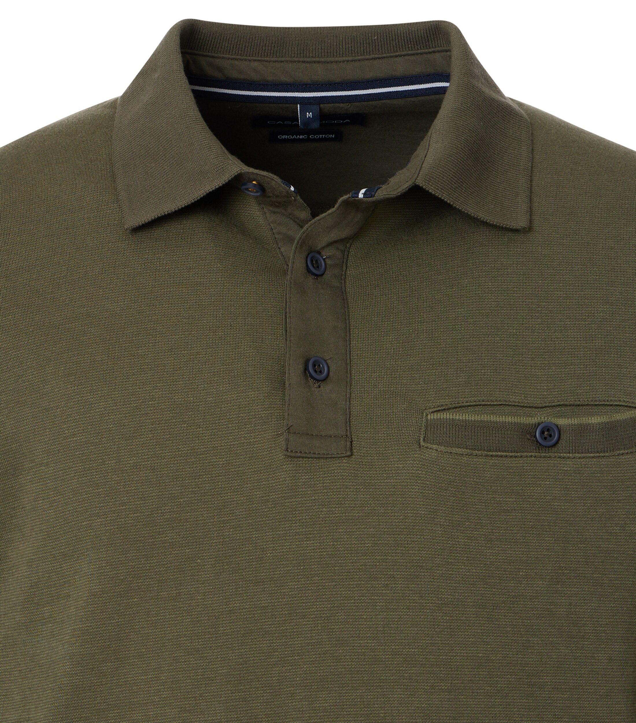 CASA MODA comfort fit heren polo lange mouw, olijfgroen dessin