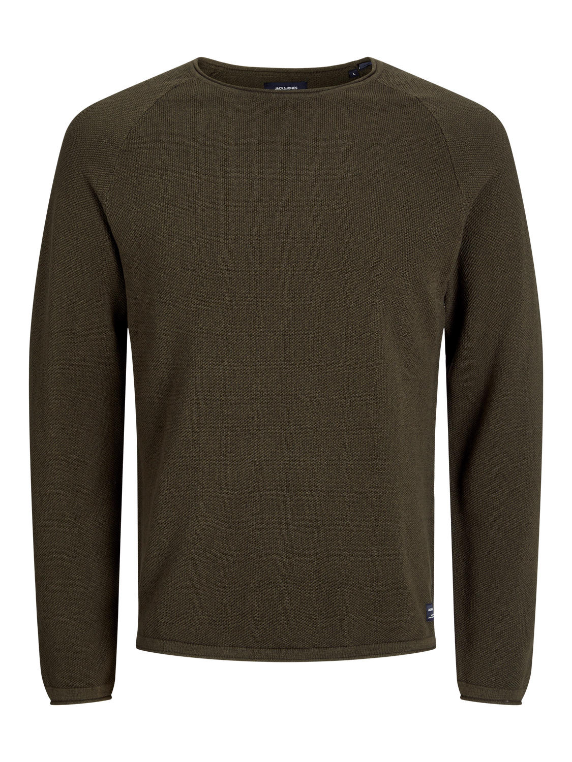JACK & JONES Hill knit crew neck slim fit, heren pullover katoen met O-hals, groen melange