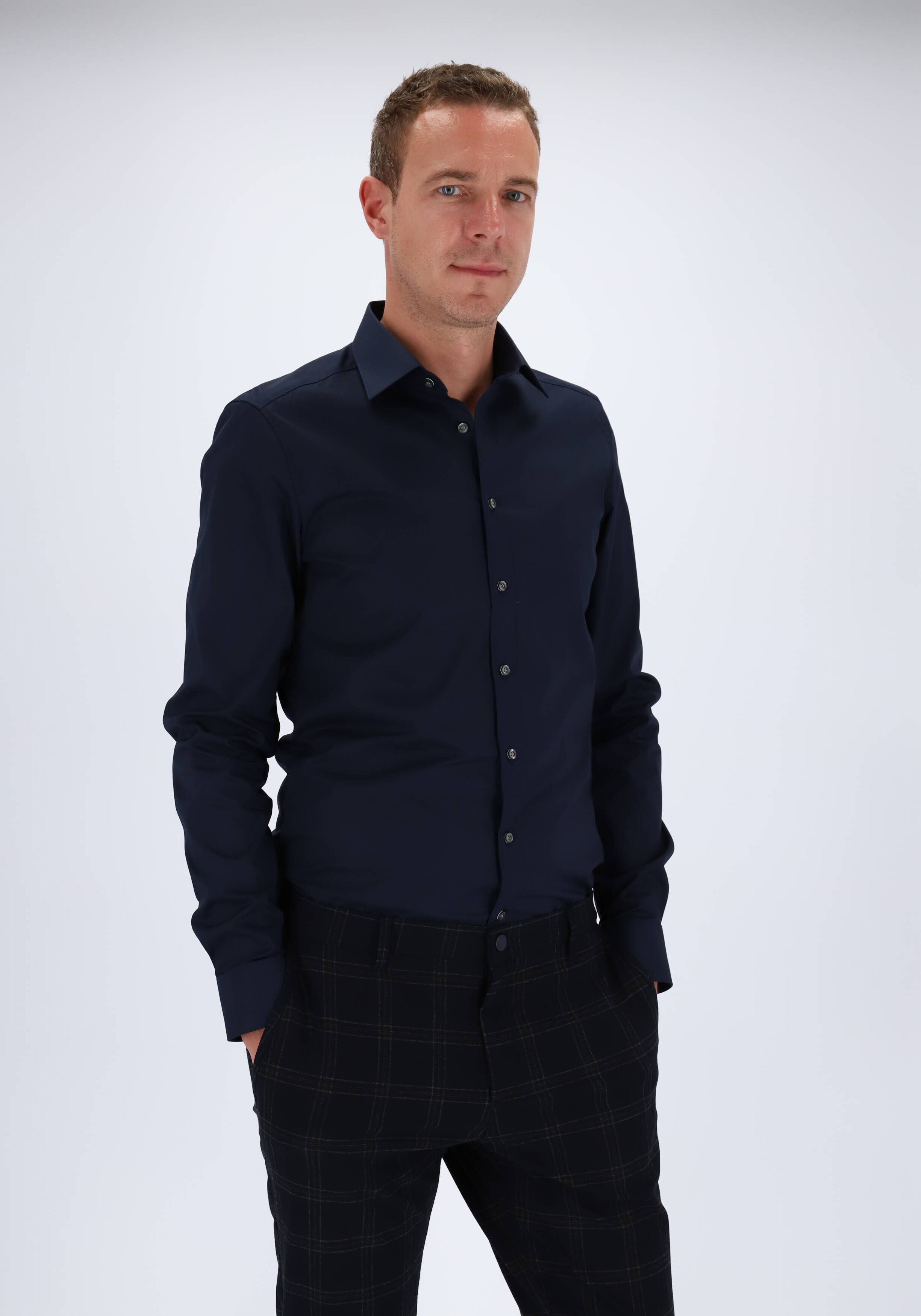 OLYMP Level 5 body fit overhemd, mouwlengte 7, nacht blauw