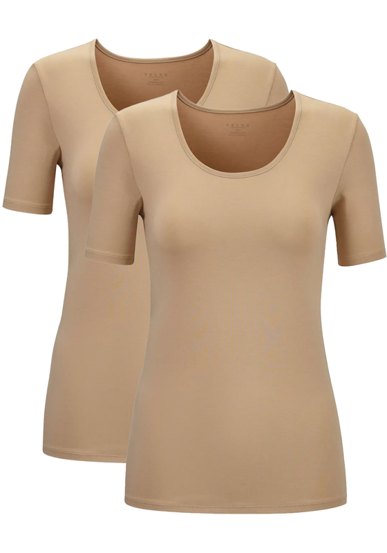 FALKE 2-pack dames T-shirt Daily Comfort, korte mouw, beige (camelange) FALKE 2-pack dames T-shirt Daily Comfort, korte mouw, beige (camelange)