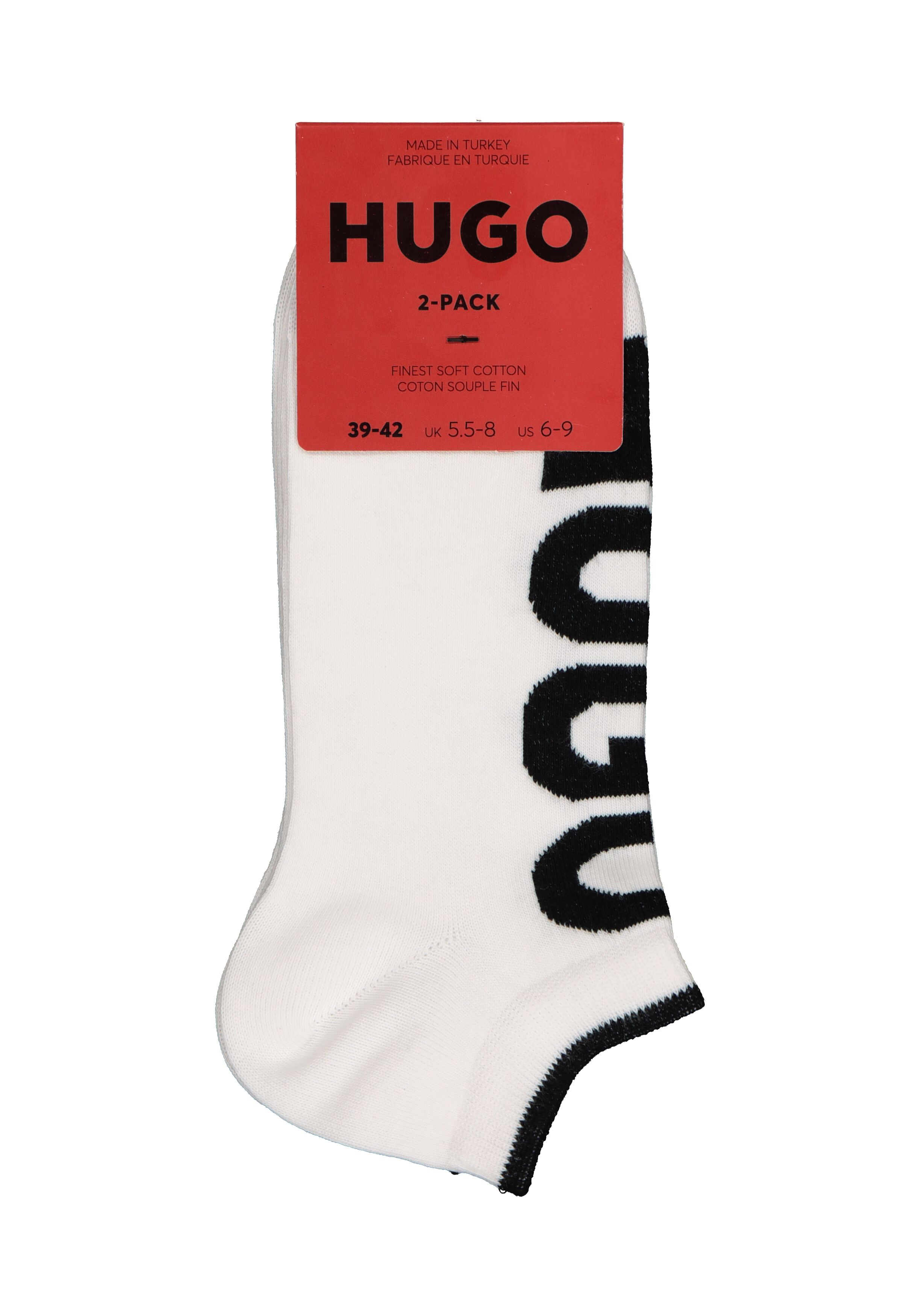 HUGO logo sokken (2-pack), heren enkelsokken, wit