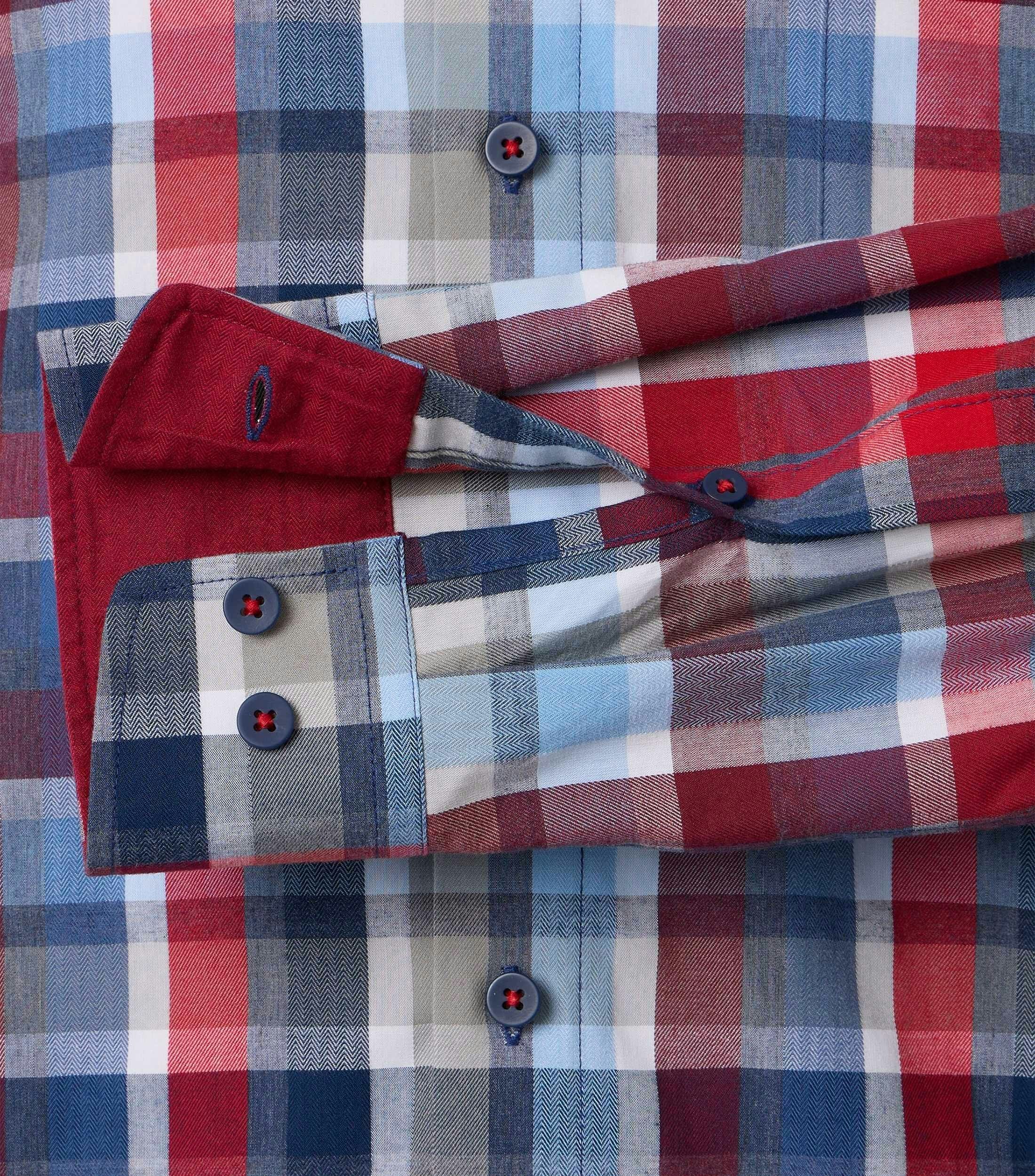 Redmond comfort fit overhemd, dobby, rood, wit blauw geruit