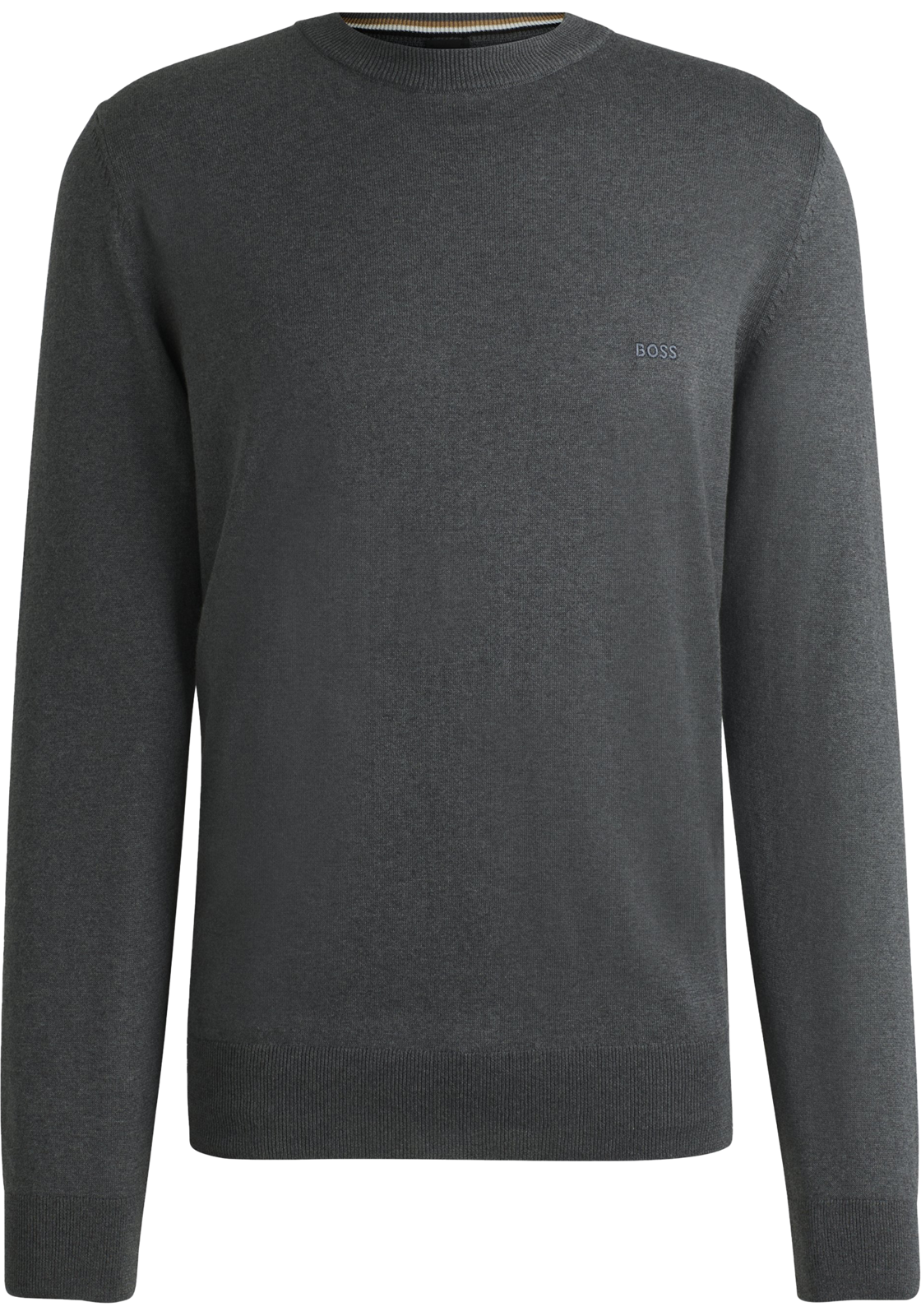 BOSS Pacas regular fit trui katoen, heren trui middeldik O-hals, middengrijs BOSS Pacas regular fit trui katoen, heren trui middeldik O-hals, middengrijs