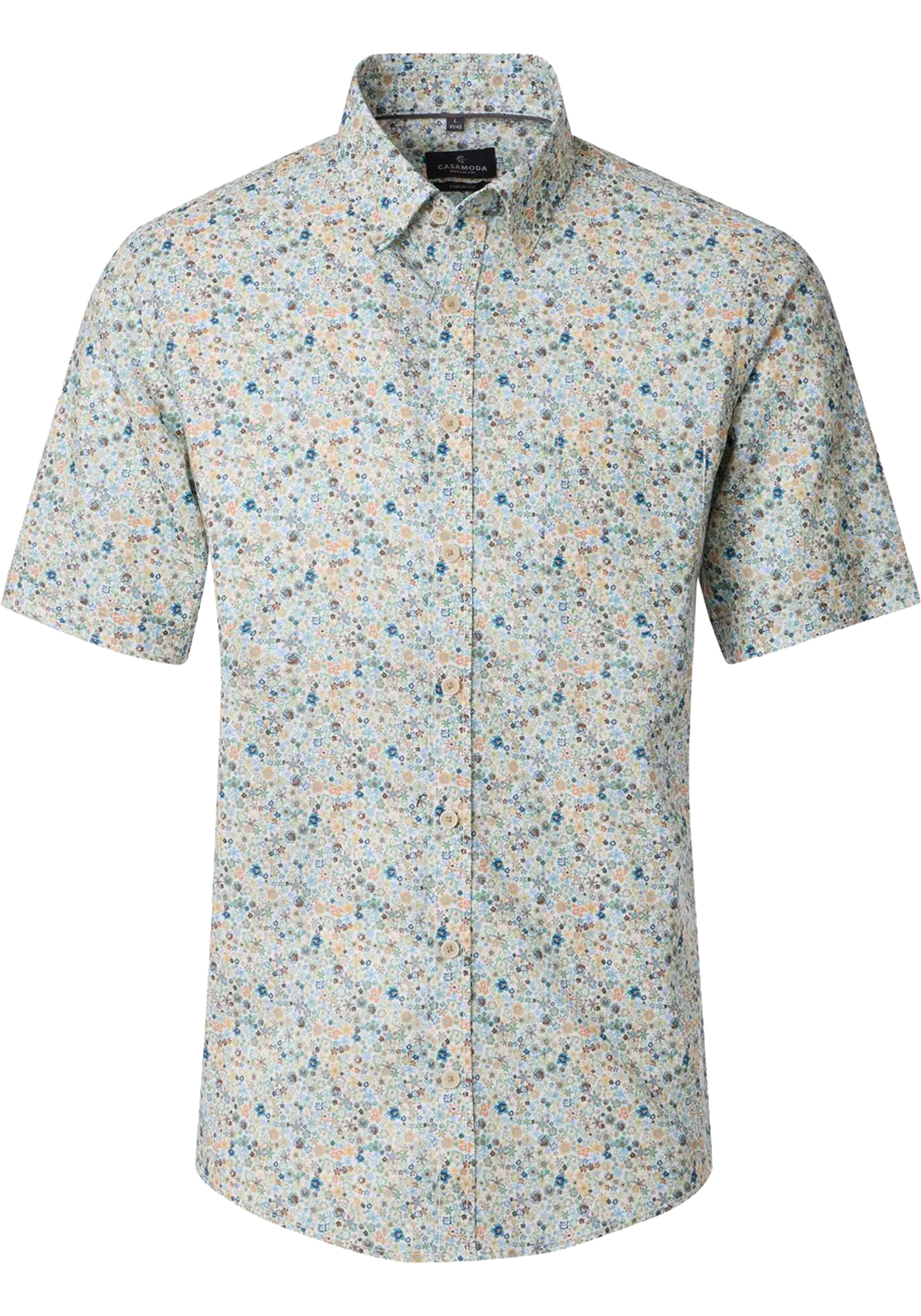 CASA MODA Sport casual fit overhemd, korte mouw, structuur, wit, blauw, groen, oranje dessin