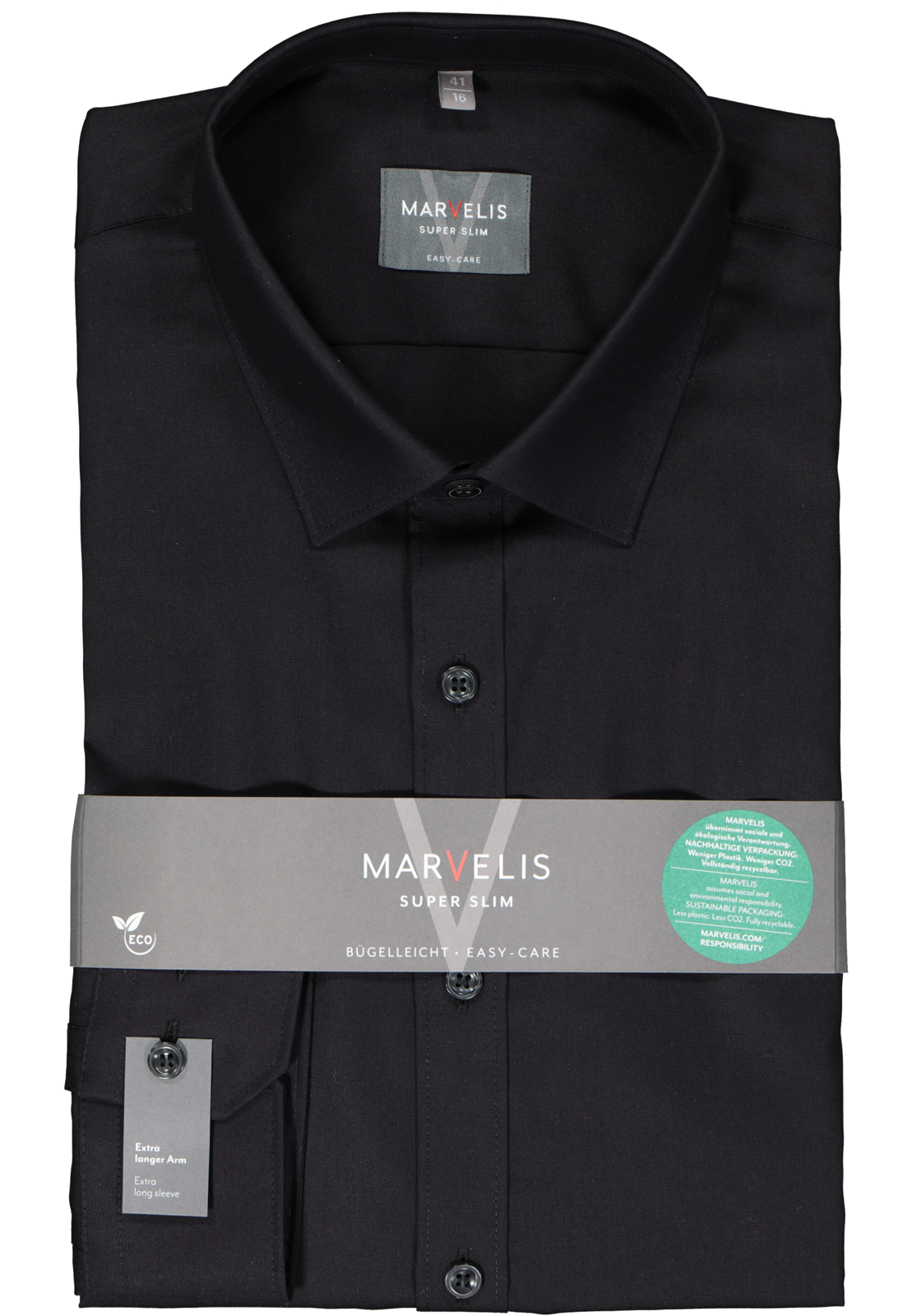 2-4055987703990_marvelis-overhemd_HR MARVELIS super slim fit overhemd, mouwlengte 7, popeline, zwart