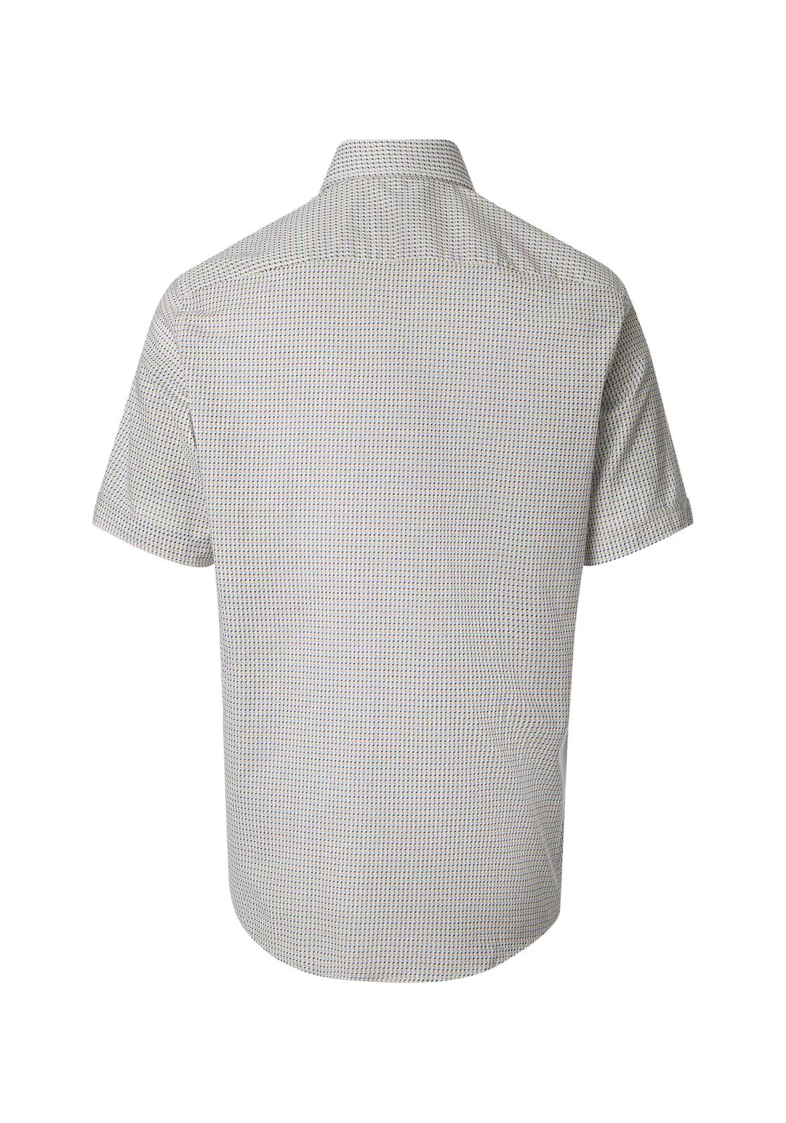 CASA MODA Sport casual fit overhemd, korte mouw, chambray, wit met geel en blauw dessin