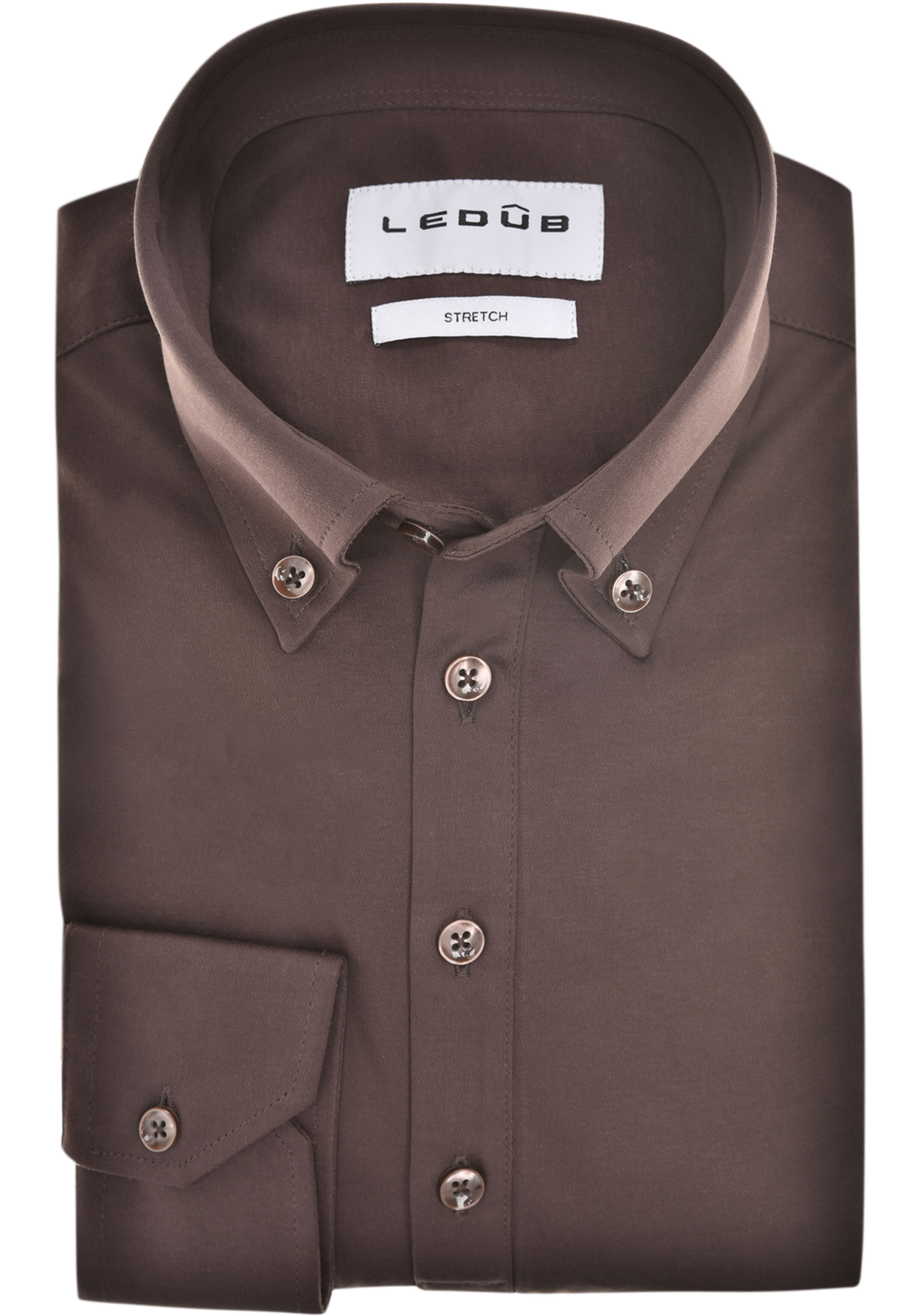 Ledub modern fit polo overhemd, tricot, jersey, donkerbruin