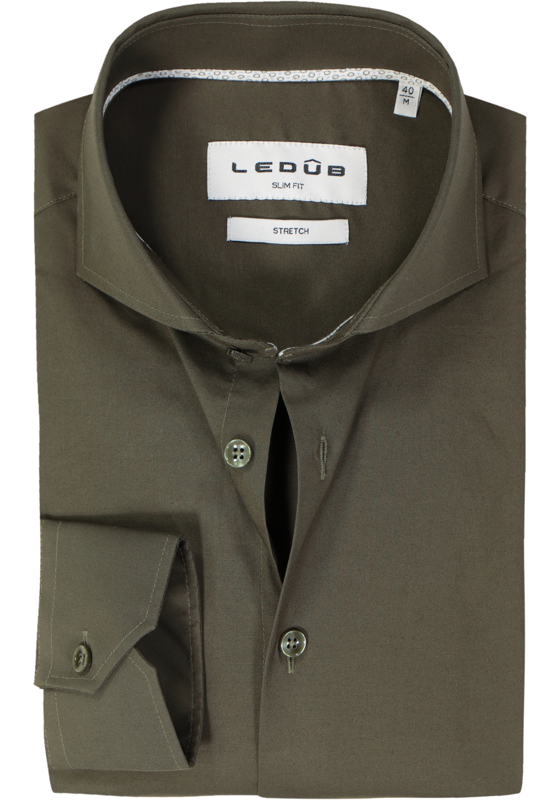 Ledub slim fit overhemd, popeline, donker olijfgroen Ledub slim fit overhemd, popeline, donker olijfgroen