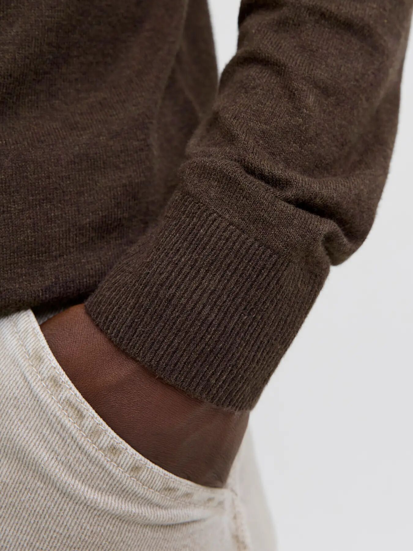 JACK & JONES Emil knit roll neck slim fit, heren pullover viscosemengsel met col, bruin (mulch twist)