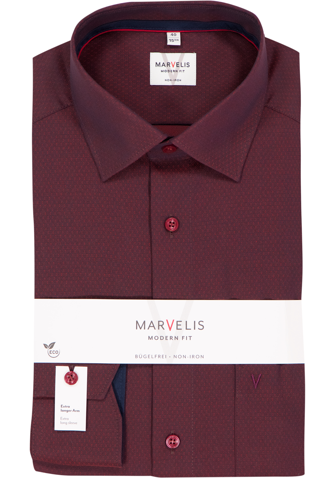 MARVELIS modern fit overhemd, mouwlengte 7, structuur, bordeaux rood MARVELIS modern fit overhemd, mouwlengte 7, structuur, bordeaux rood