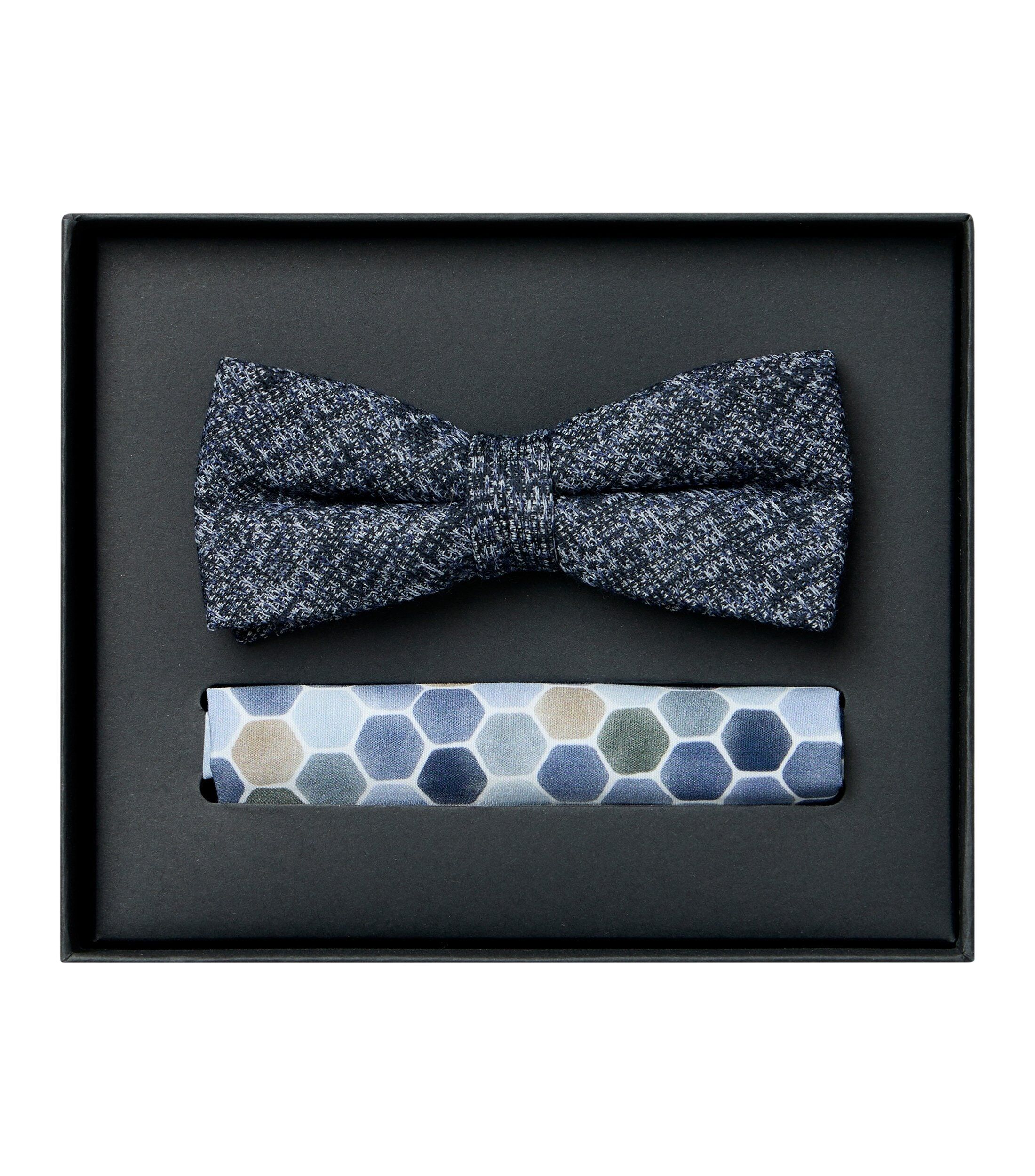 VENTI set met vlinderdas en pochet, blauw met wit dessin
