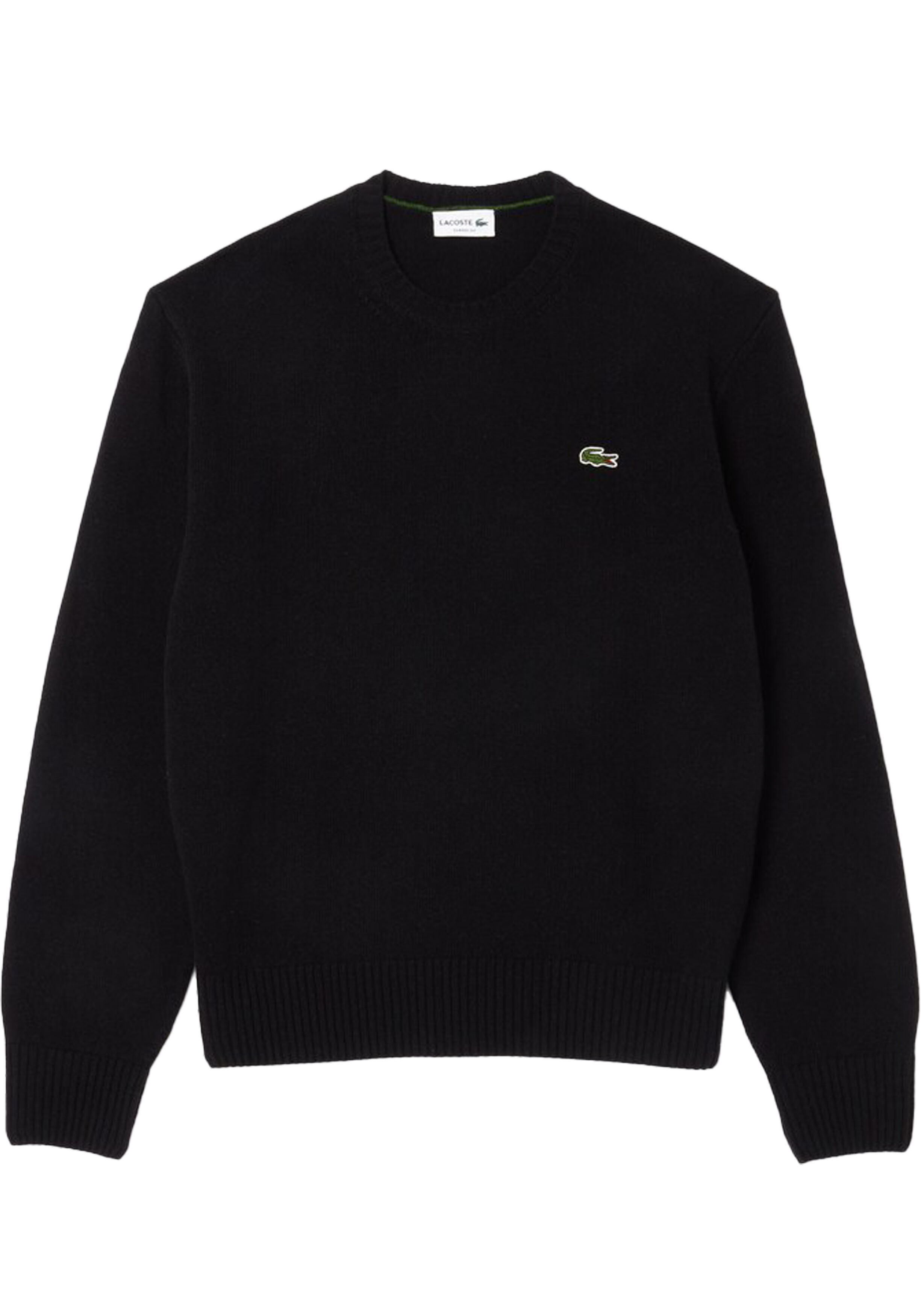 Lacoste herentrui wol, O-hals, zwart