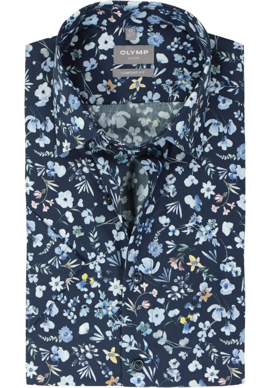 OLYMP comfort fit overhemd, korte mouw, popeline, marine blauw dessin OLYMP comfort fit overhemd, korte mouw, popeline, marine blauw dessin