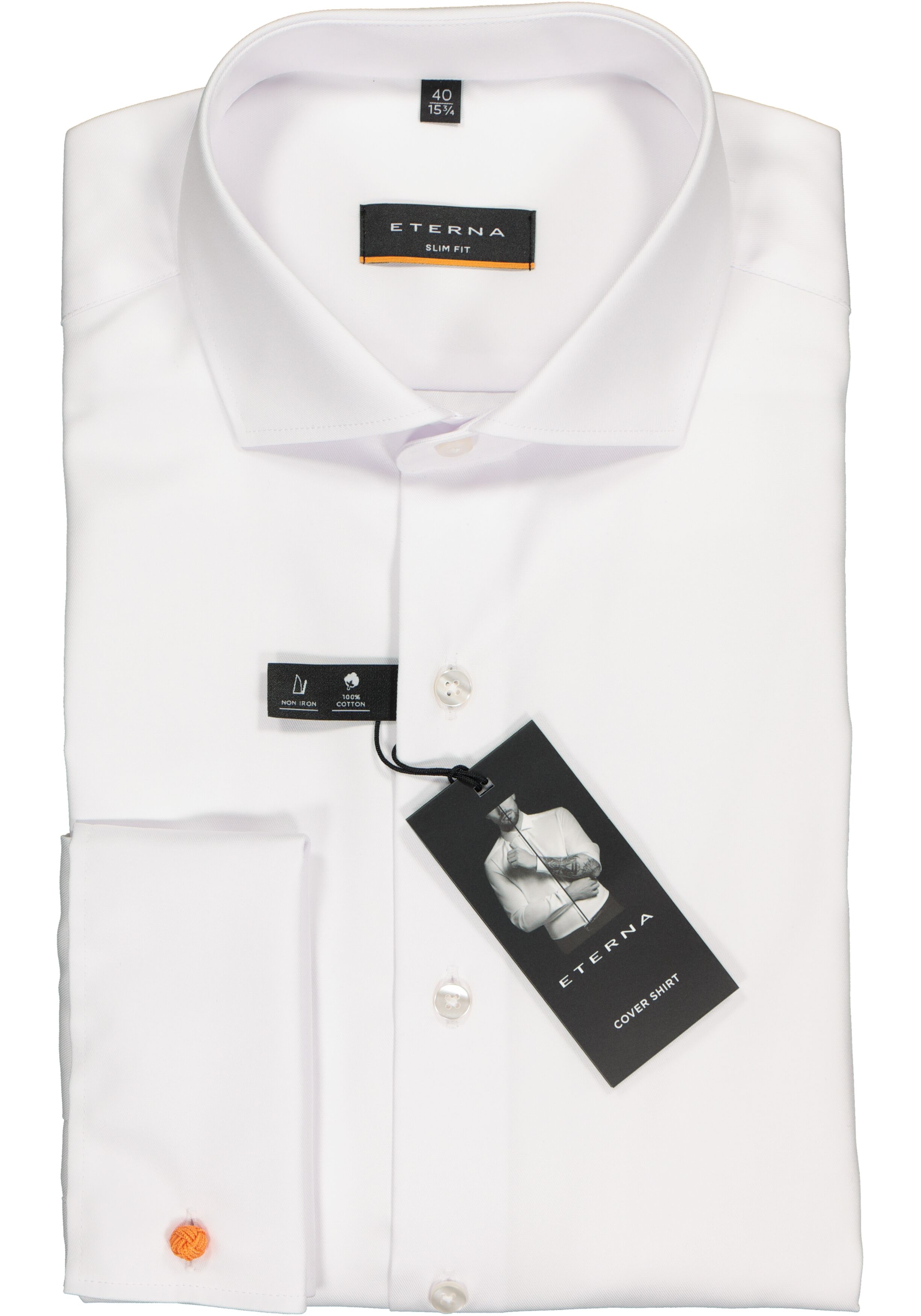 ETERNA slim fit overhemd, dubbele manchet, niet doorschijnend twill heren overhemd, wit