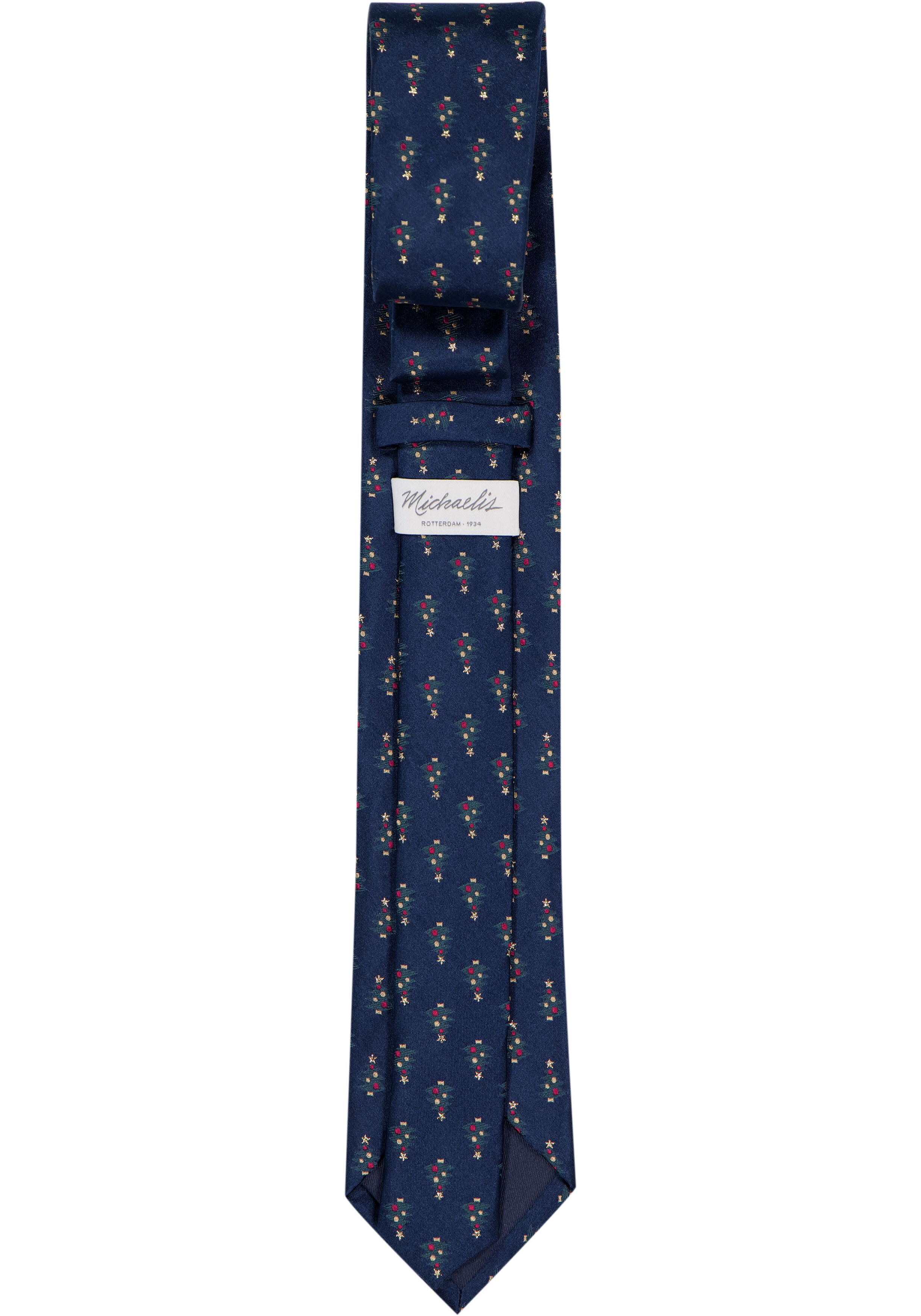 Michaelis Kerst stropdas kerstboom motief, donkerblauw, groen, rood, goud