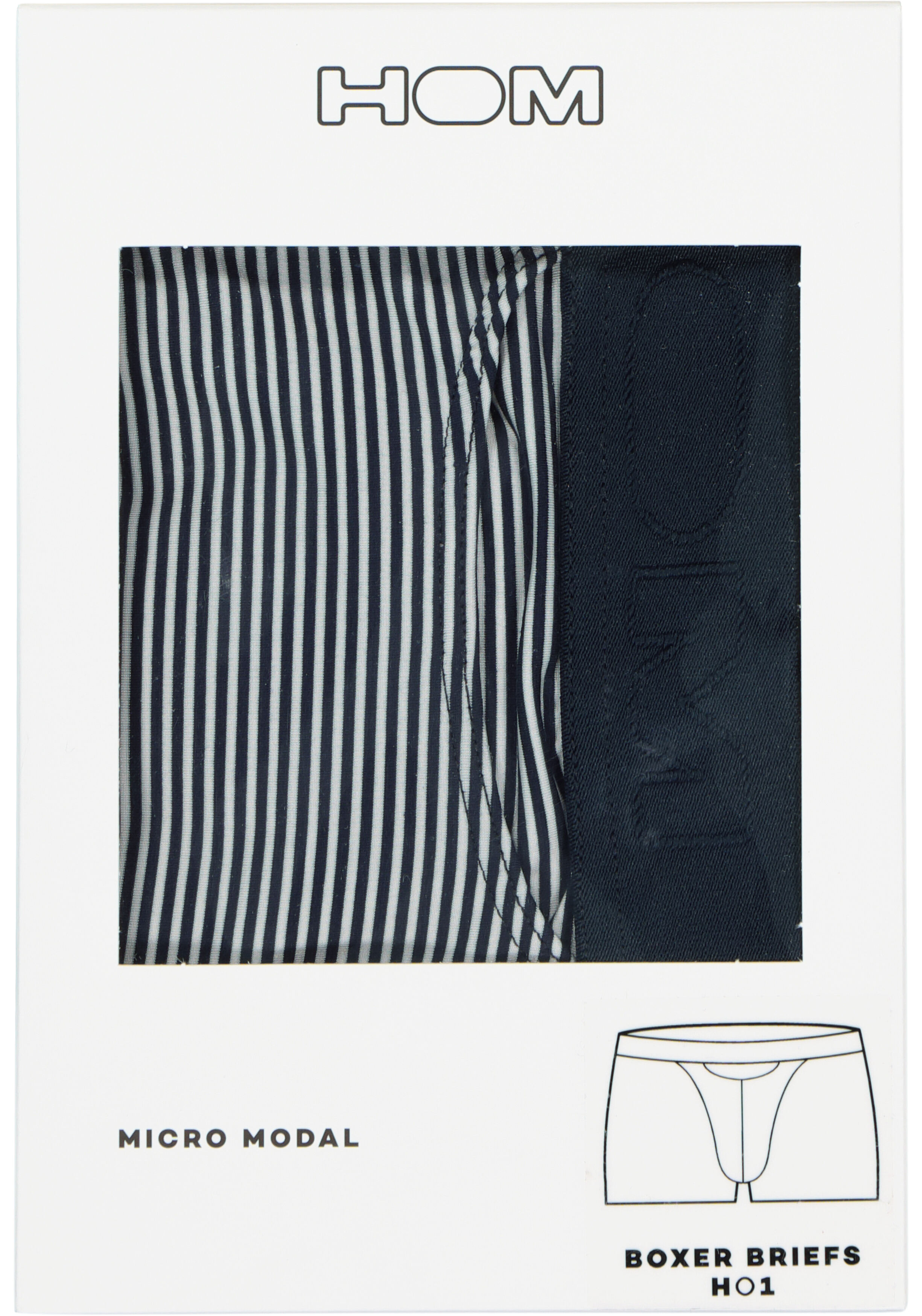 HOM Simon boxer briefs HO1 (1-pack), heren boxer met horizontale gulp, donkerblauw gestreept