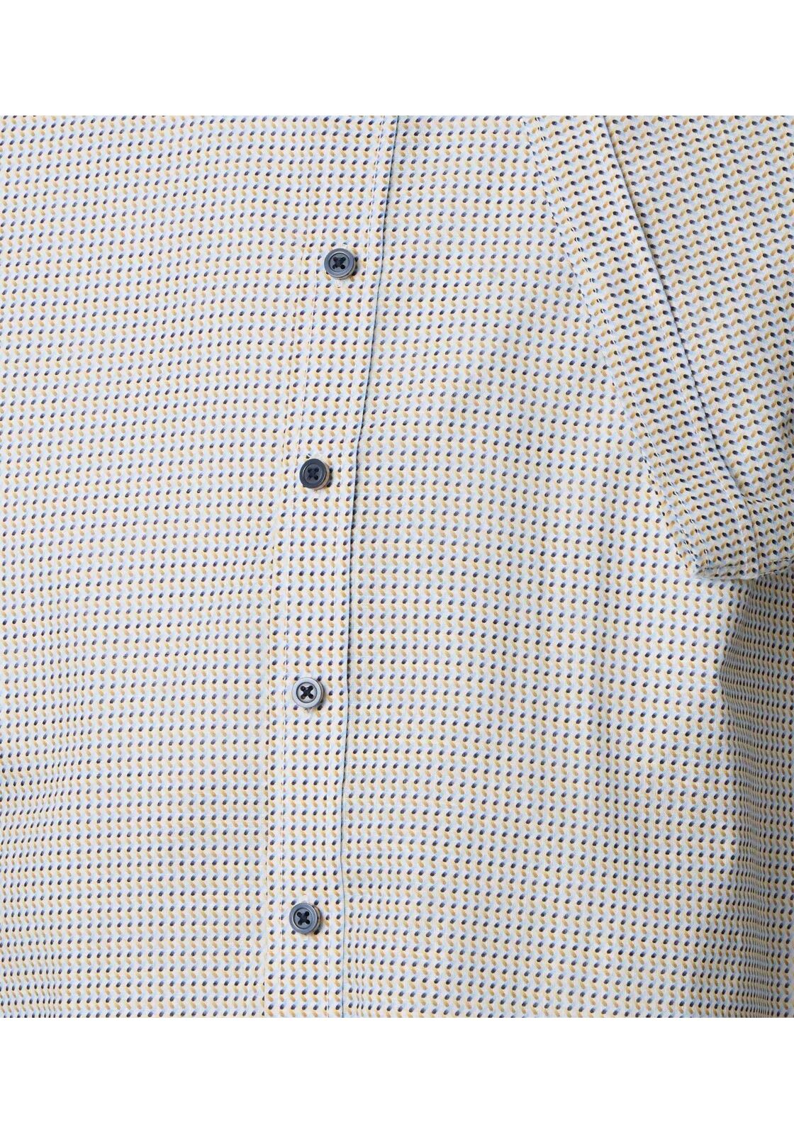 CASA MODA Sport casual fit overhemd, korte mouw, chambray, wit met geel en blauw dessin