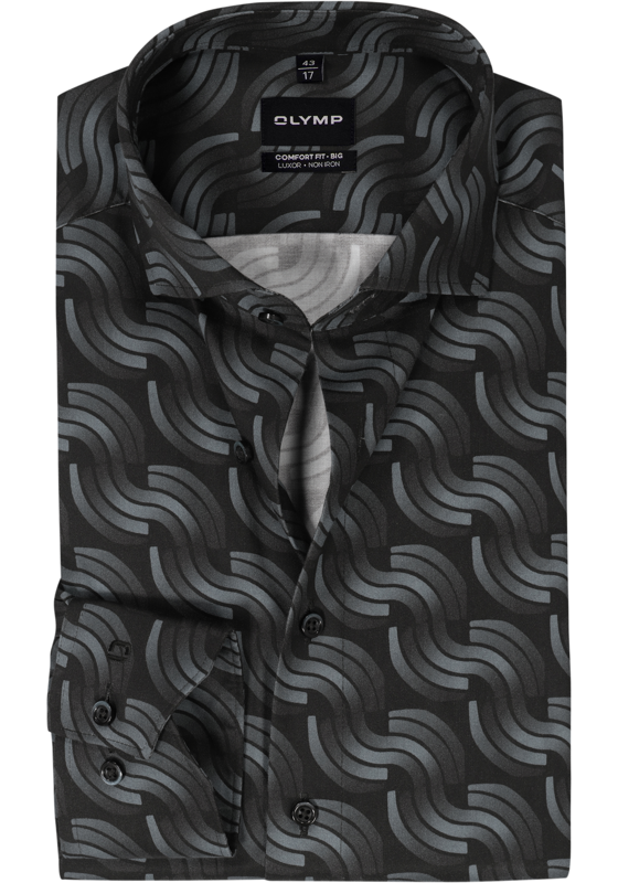 OLYMP Luxor comfort fit Big overhemd, satijnbinding, zwart OLYMP Luxor comfort fit Big overhemd, satijnbinding, zwart