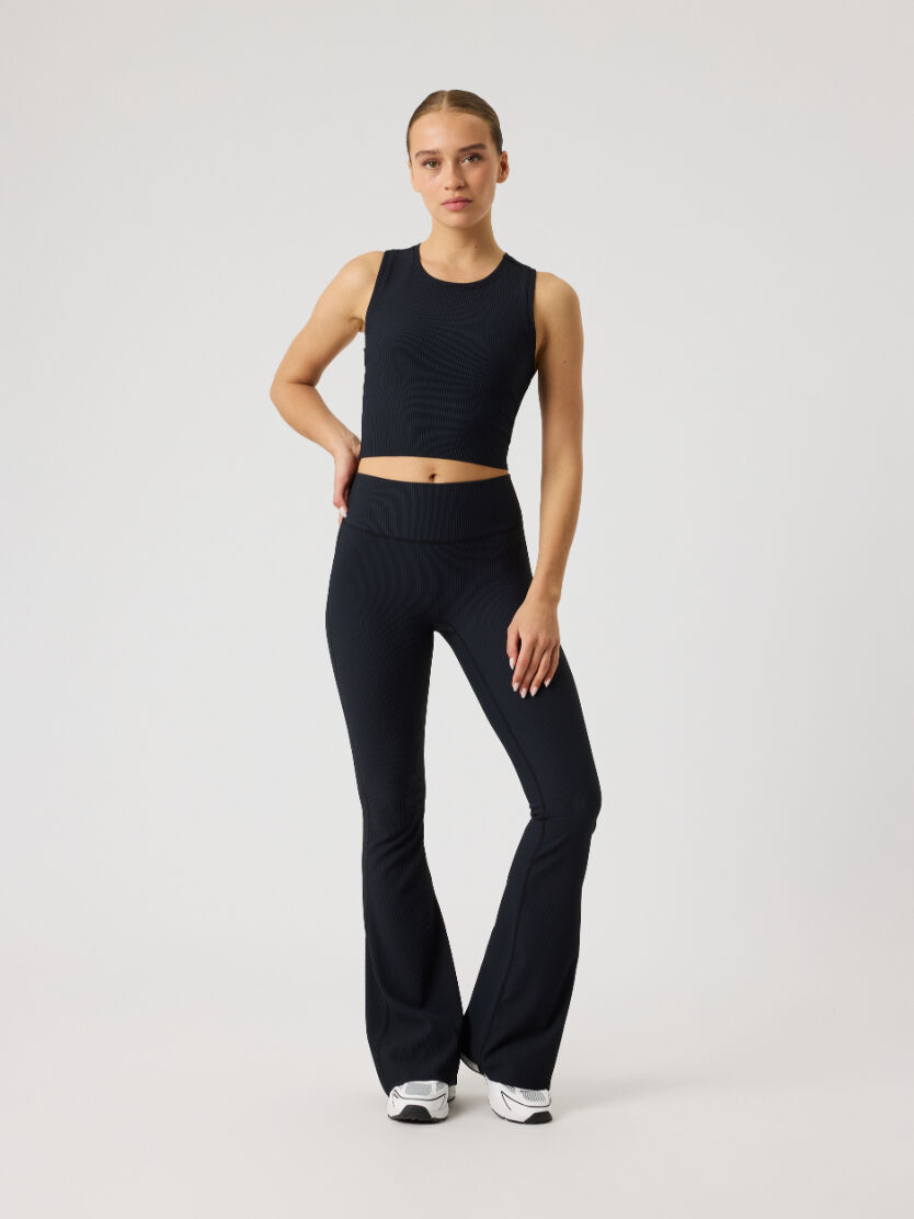 Bjorn Borg dames Studio Ribbed Flare Tights, dames sportlegging, zwart