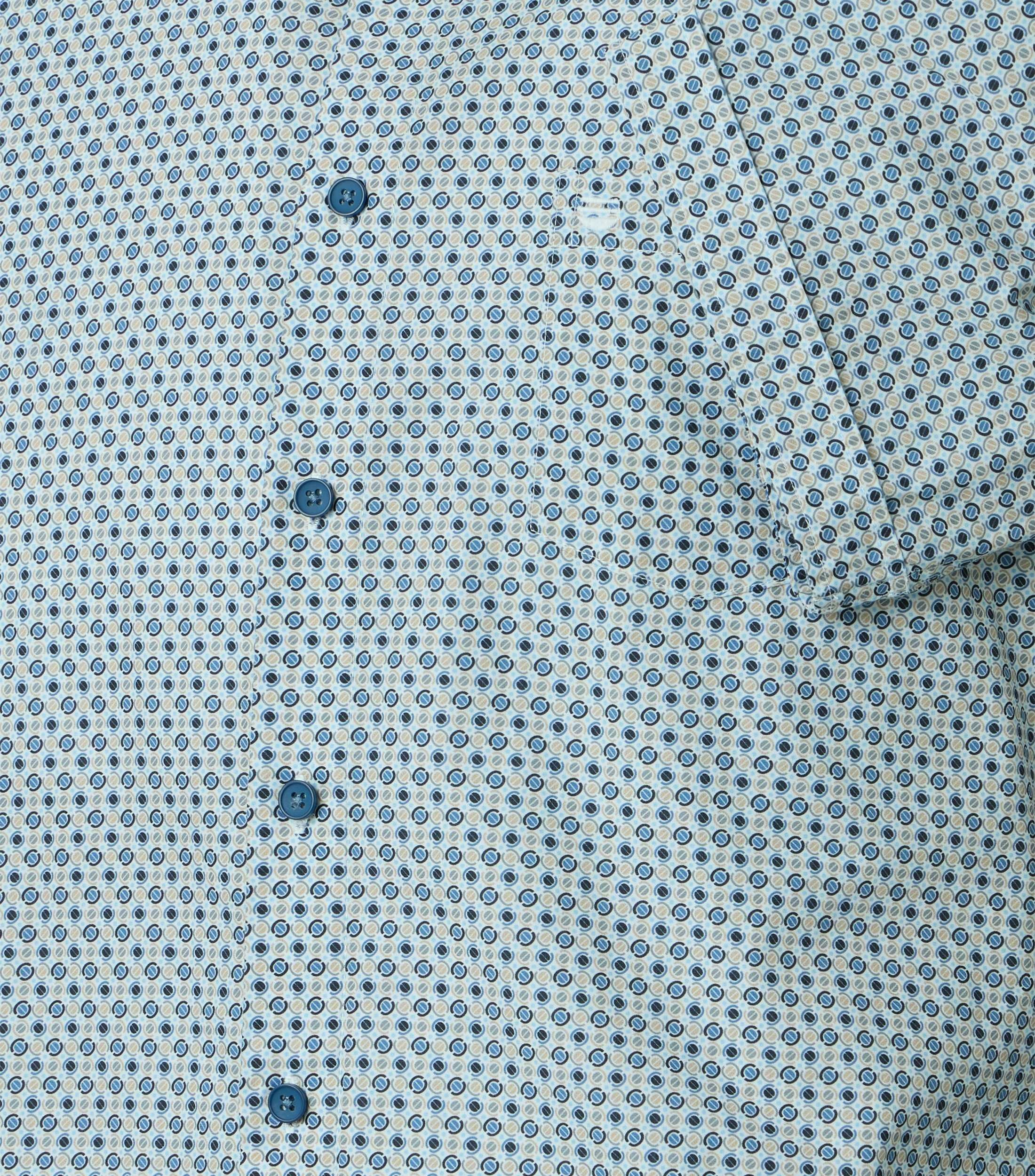 Redmond comfort fit overhemd, korte mouw, popeline, wit met licht- en donkerblauw en beige dessin