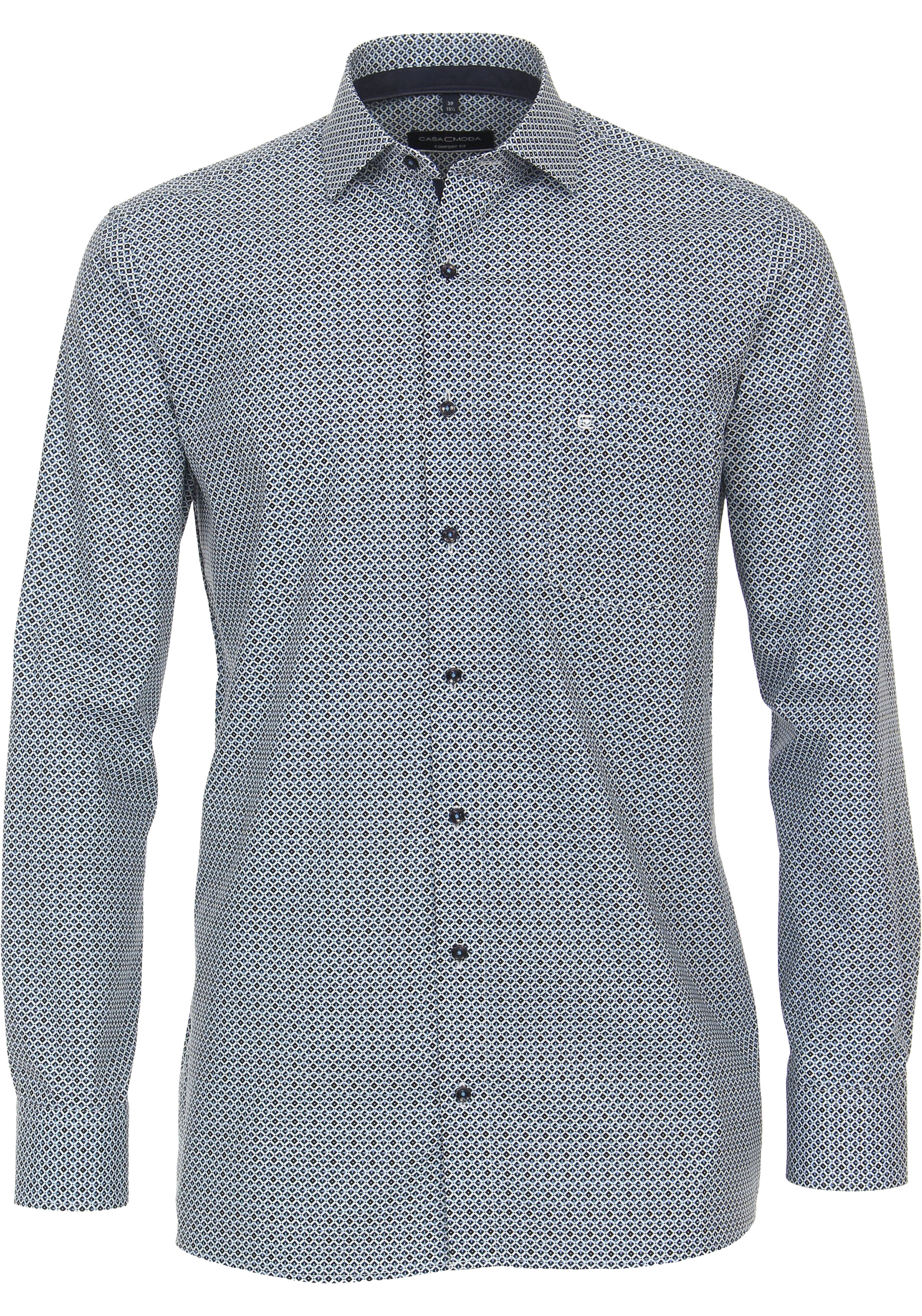 CASA MODA comfort fit overhemd, popeline, blauw met wit dessin